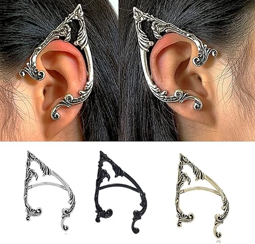 Miniatura 5 de Caiyao 2 aretes de oreja de elfos góticos, piercing para cartílago, escalador, retro, plata y negro, estilo punk, hip hop, regalo para mujer
