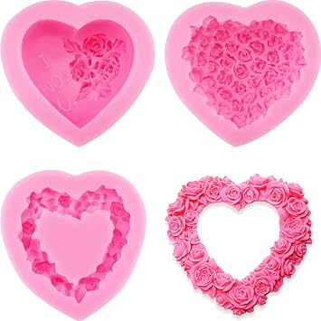 Mothers Day Fondant Molds Wedding Fondant Cake Molds Set,Lips Heart Rose Flower and Love Letter Candy Silicone Molds Baking Tool For Candy Cake Cupcake Topper Polymer Clay Soap Wax Making pink 1