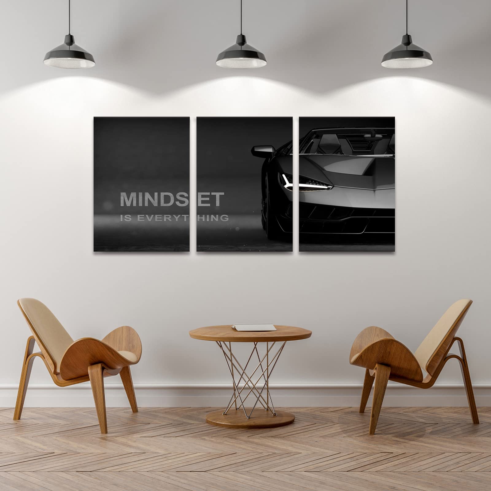 KAWAHONE Motywacyjne płótno sztuka ścienna Lamborghini plakaty wydruki przedsiębiorca - Mindset is Everything-Office Decor zestaw łatwy do powieszenia - 50 cm szer. x 61 cm wys. x 3 szt