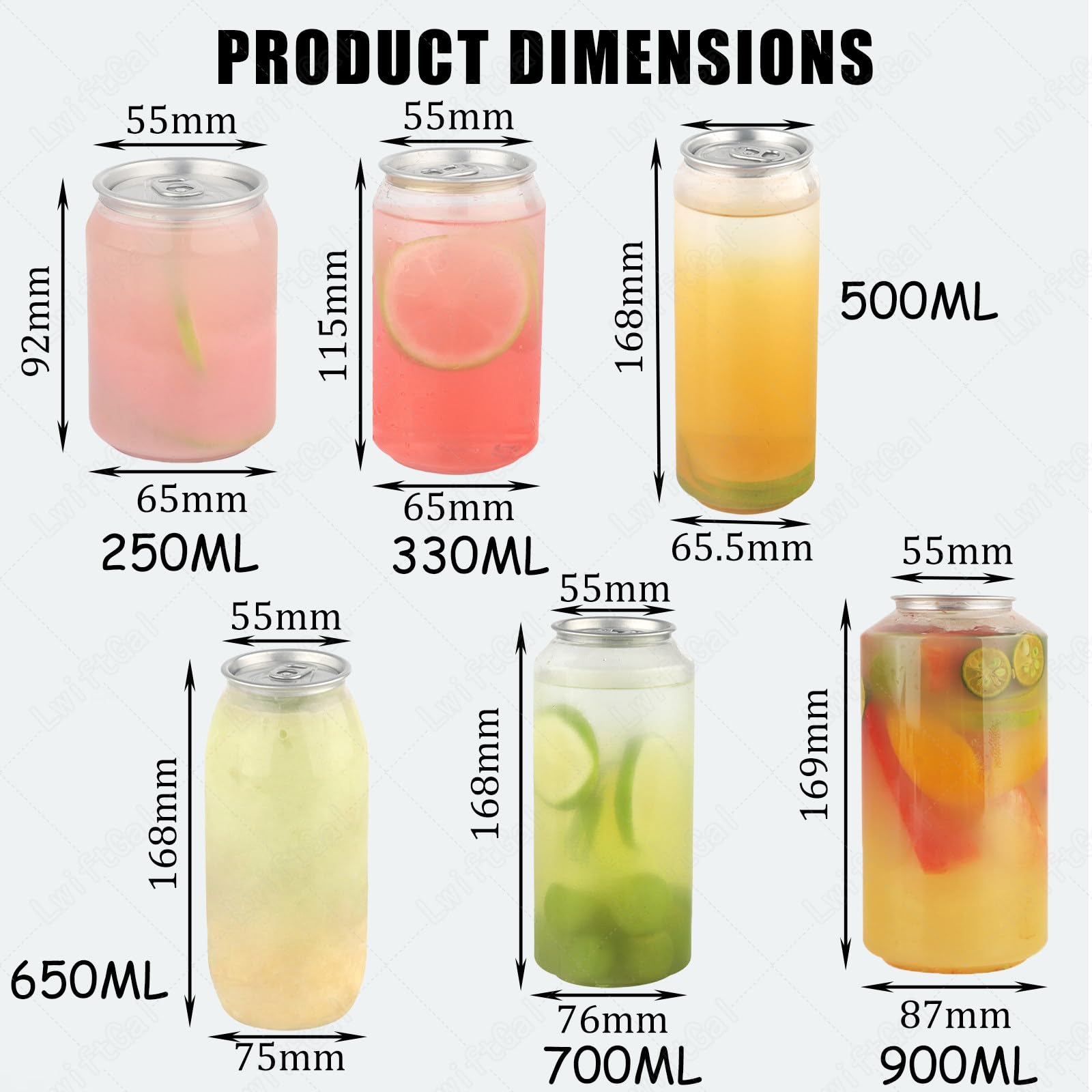 Bouteilles vides en plastique pour scellage de canettes, 55 mm, conteneurs de jus et smoothies, usage commercial, convient pour différents types de liquides