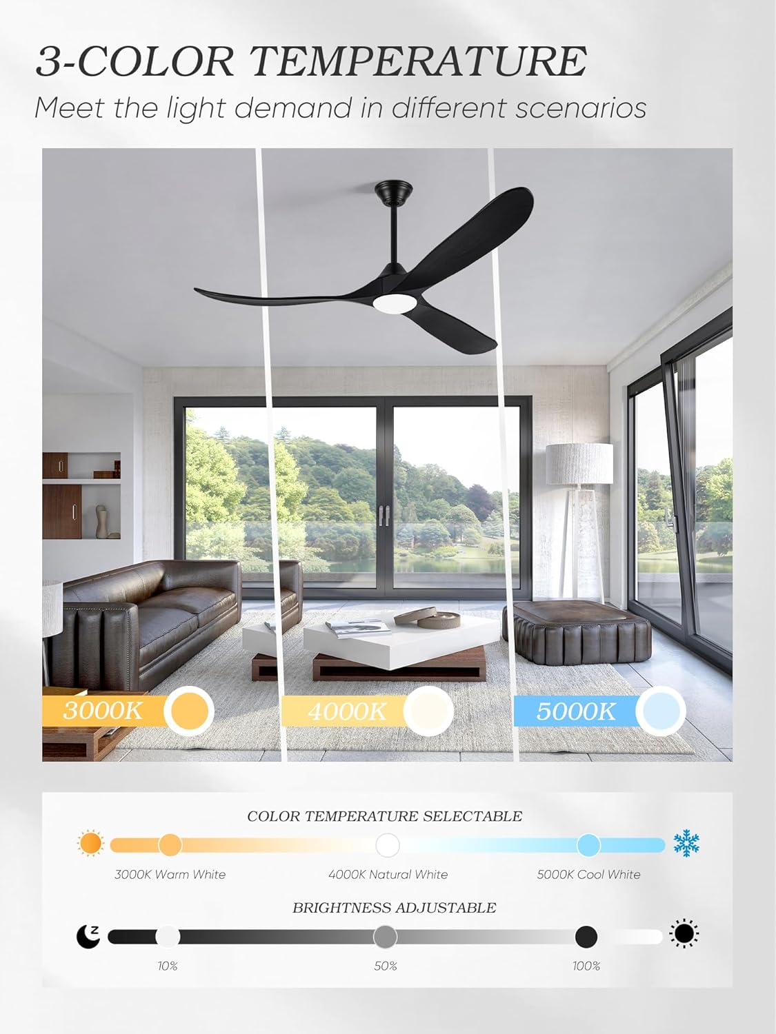 60 Inch Black Outdoor Ceiling Fan for Patios with Light, Modern 3 Blades Wood Ceiling Fan with Remote Reversible DC Motor, Indoor Outdoor Fan for Farmhouse Exterior Porch Gazebo