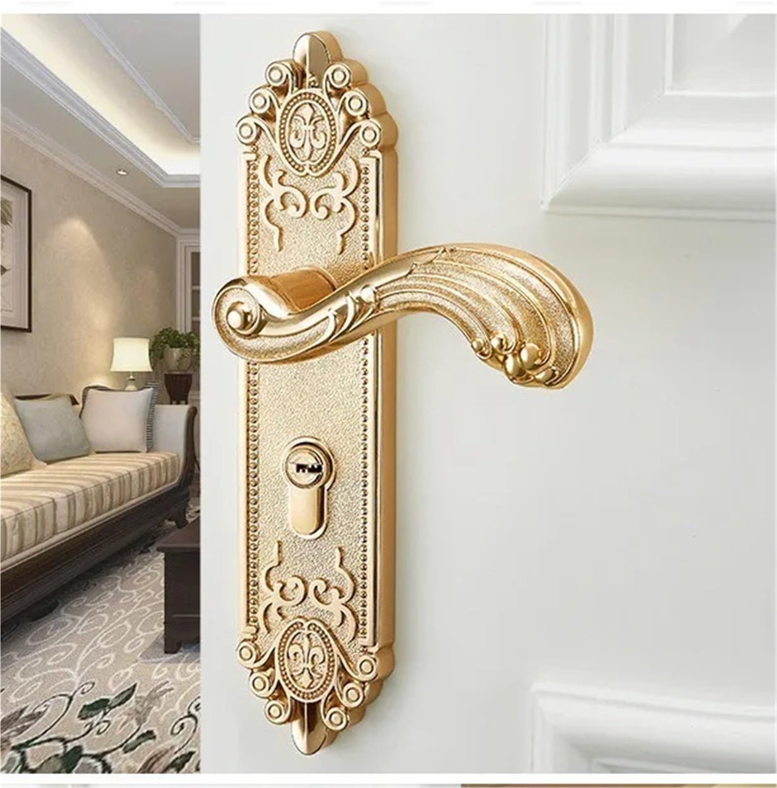 Poignée de serrure de porte de chambre dorée, boutons intérieurs