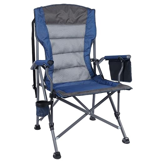 Stonehomy High Back Camping Chairs for Adults Heavy Duty, Oversized Padded Tall Folding Chairs with Hard Arms Rest for Outdoor Outside Lawn Garden, Blue