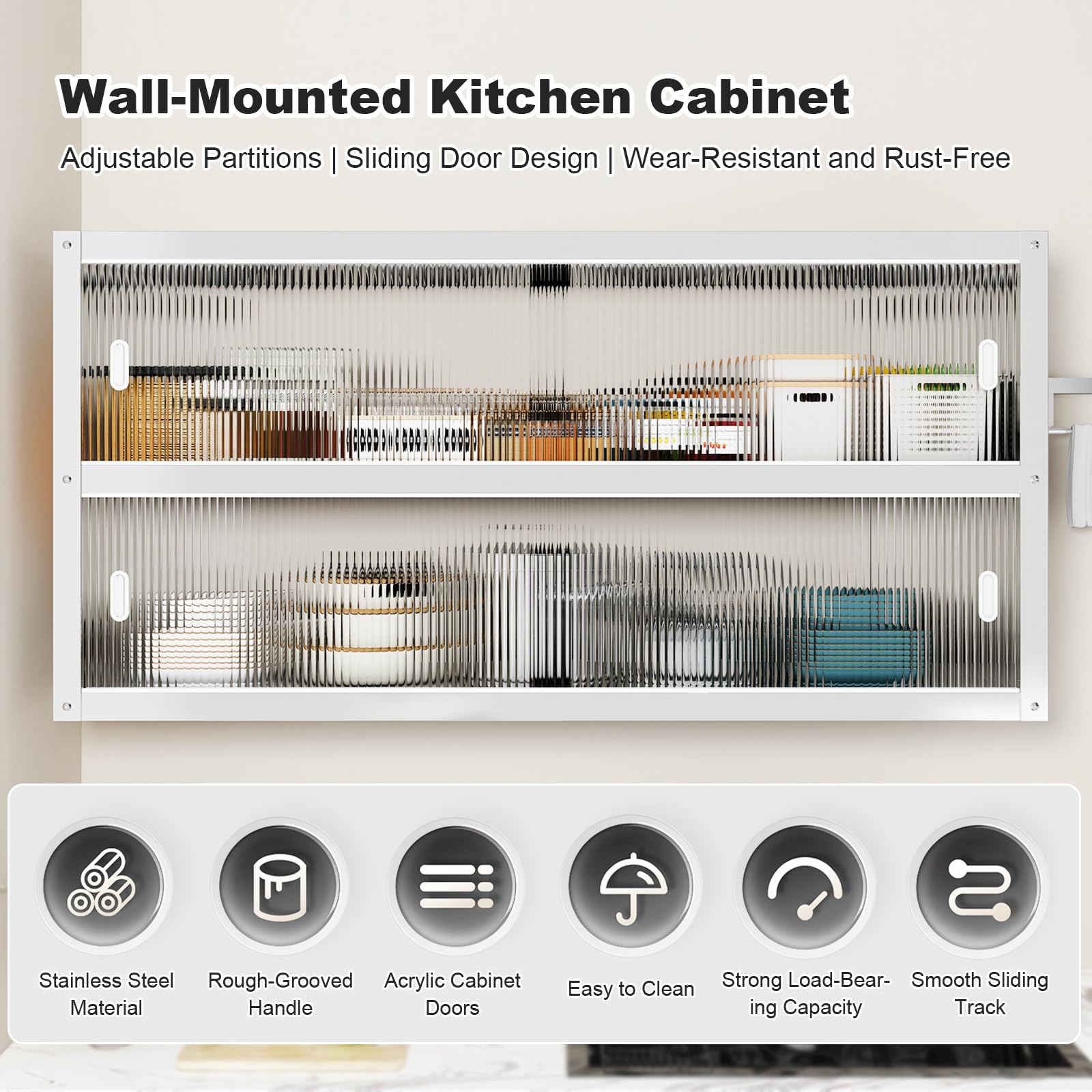 Mobile contenitore a parete in acciaio inox con anta scorrevole in acrilico, grande capacità per cucina, bagno, garage, ufficio (80x30x70cm/31x12x28in)