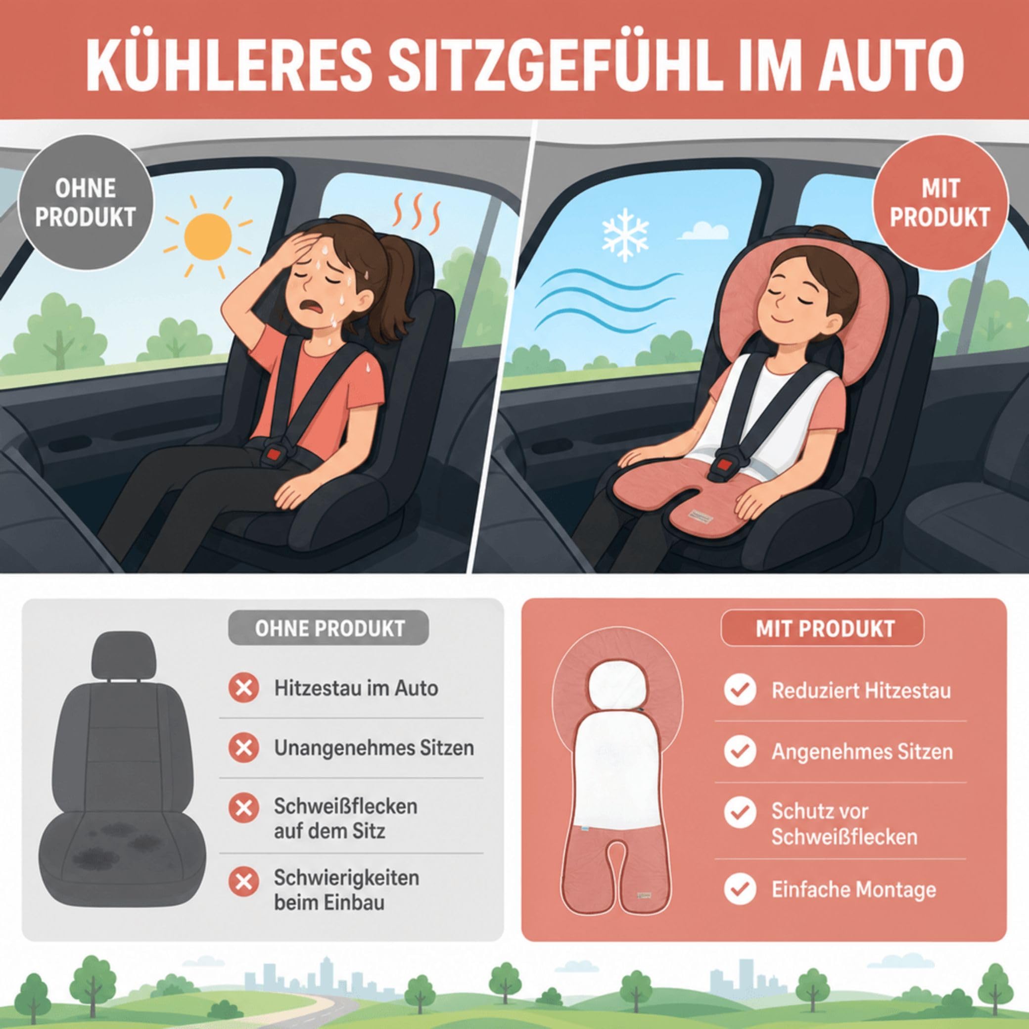 Odenwälder Babycool Sitzauflage für Autositze I Atmungsaktive Sommer Sitzeinlage Autositz I Schonbezug atmungsaktiv I Sommerbezug - Kühlt und schützt den Sitzbezug vor Flecken