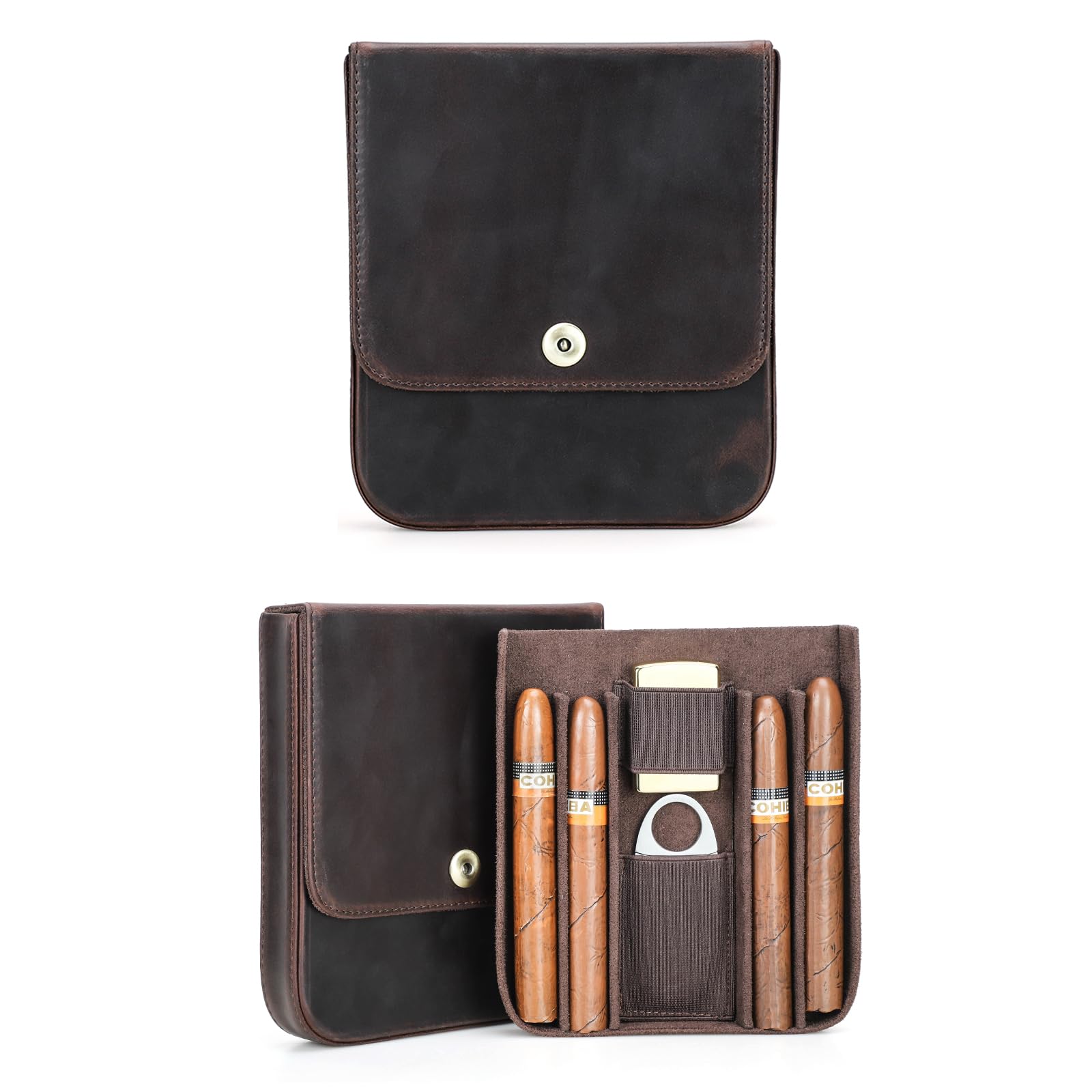 Hiram Cigar Travel Case Genuine Leather Cigar Humidor for 4 Cigars