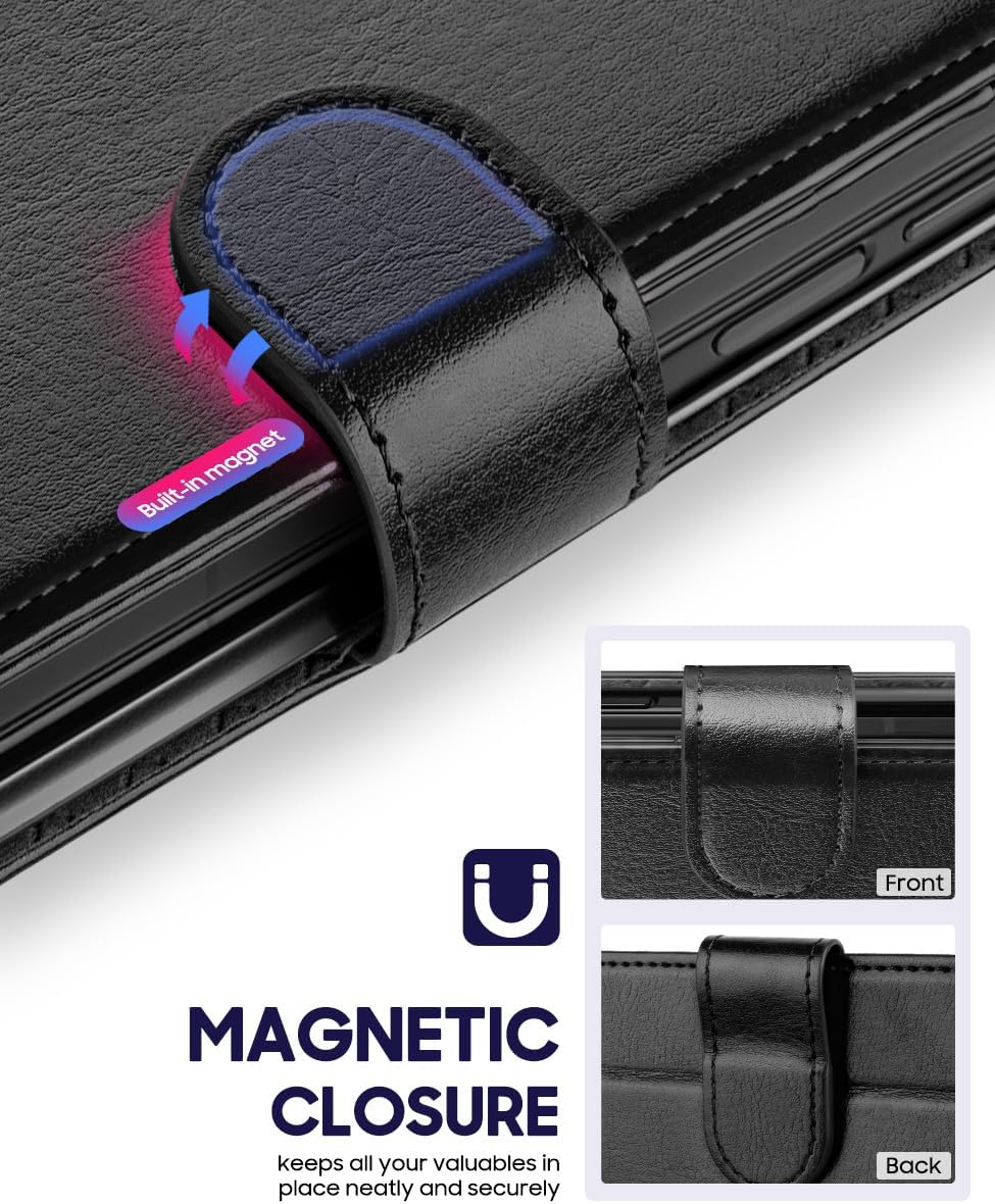 OCASE for Galaxy Z Fold7 Wallet Case, PU Leather Flip Folio with Card Slots, RFID Blocking, Kickstand & Wrist Strap, Phone Cover for Galaxy Z Fold 7 2025, Classic Black