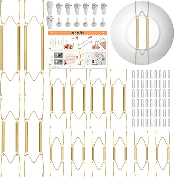 MAPVOLUT 14 Pcs Invisible Plate Hangers for The Wall - 4/6/8/10 Inch Stainless Steel Decorative Plate Holers for Display, Artwork & Home Decor Includes 14 Wall Hooks & 56 Tip Protectors & Guide