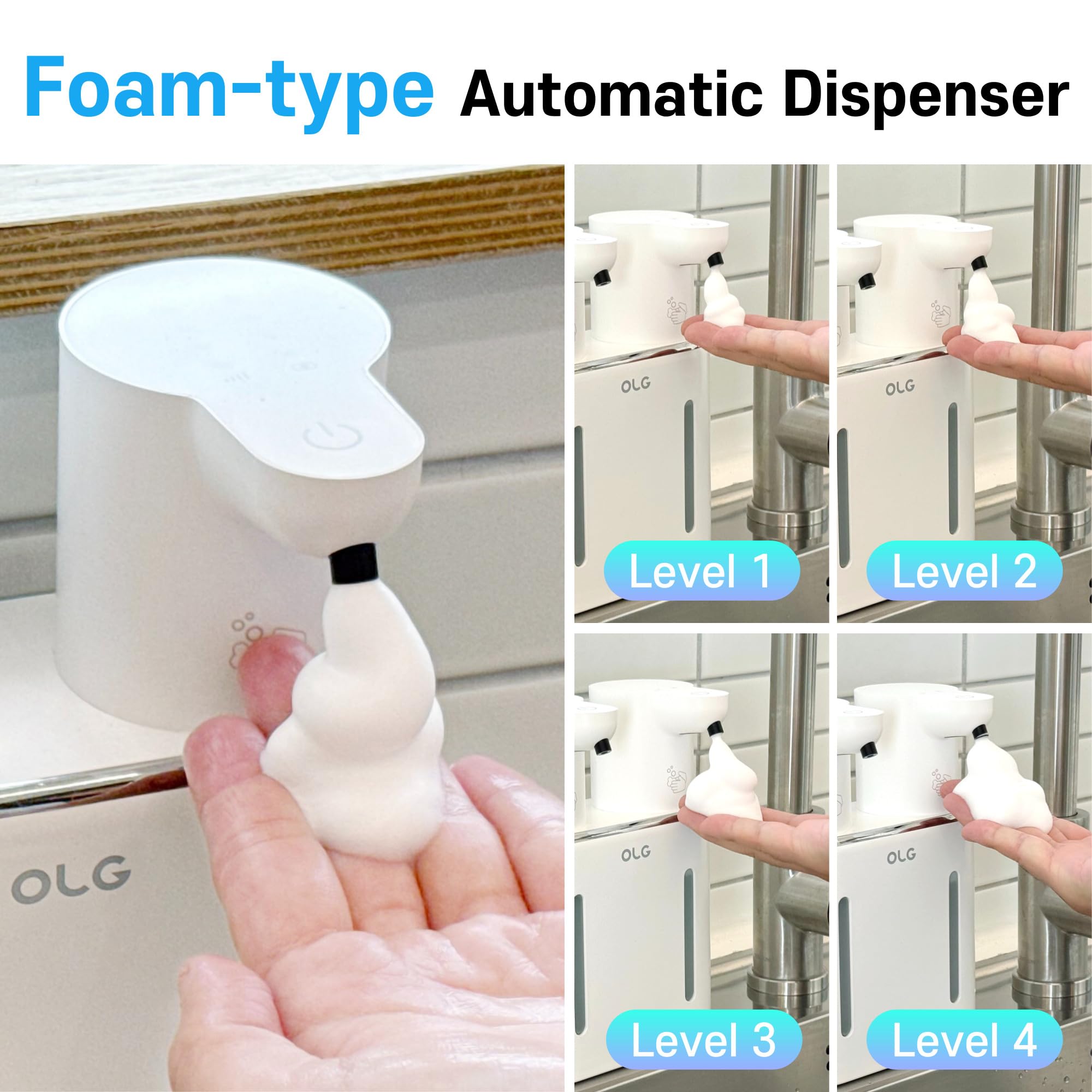 OLG Dispensador de jabón sin contacto, mano automática, doble tanque, 798.5 ml, detergente para platos, cocina, baño, espuma y líquido