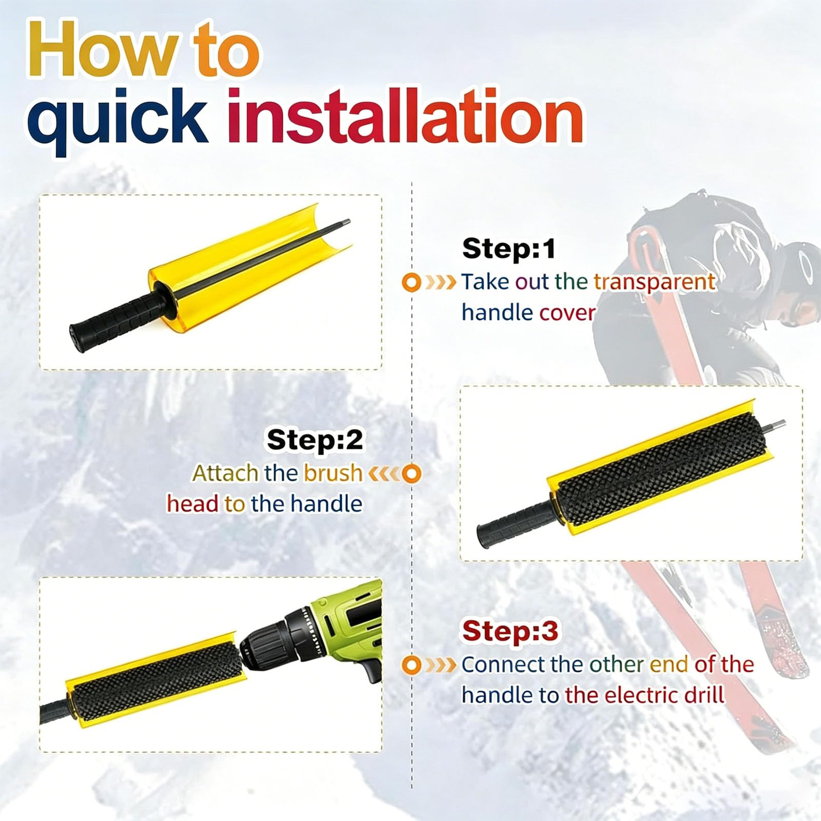 Zestaw szczotek do woskowania Ski Roto, system szczotek z nylonowymi mosiężnymi wałkami z włosia końskiego i zdejmowaną pokrywą do wykańczania i konserwacji wosku narciarskiego snowboardowego