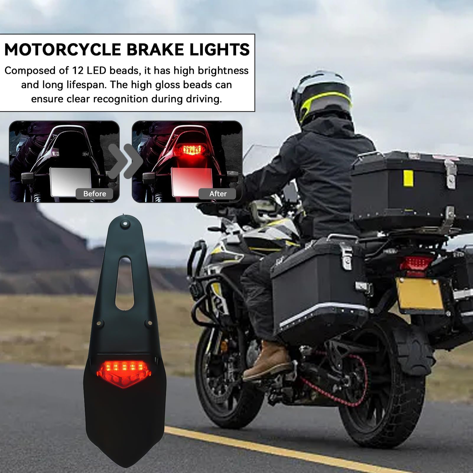 Luces LED Para Guardabarros Trasero, Luz De Moto Luces De Matrícula ABS Reflector Luz Trasera De Freno Trasero Luz De Seguridad De Advertencia De Motocicleta Para Moto, Moto De Cross(Rojo)