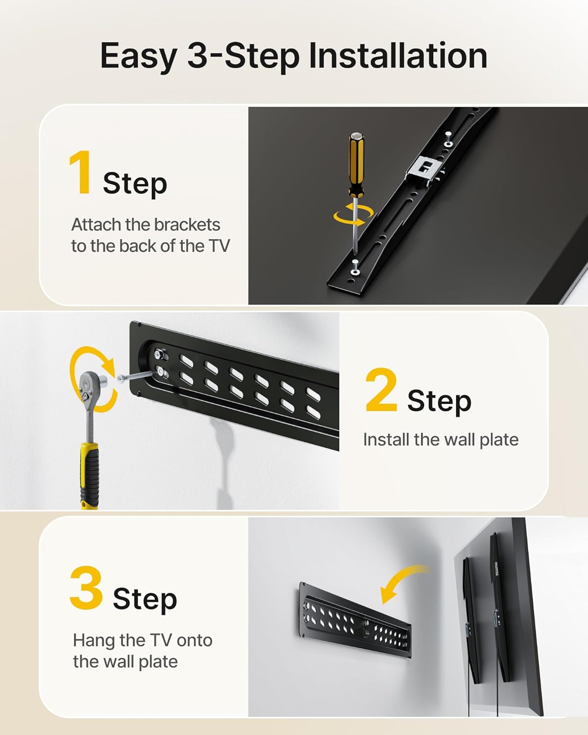 monTEK Ultra Slim Fixed TV Wall Mount Bracket for 43–95" Flat & Curved TVs, Super Low Profile 0.95" from Wall, Holds 150 lbs, Supports VESA 800x400, Fits 16"/18"/24"/32" Studs
