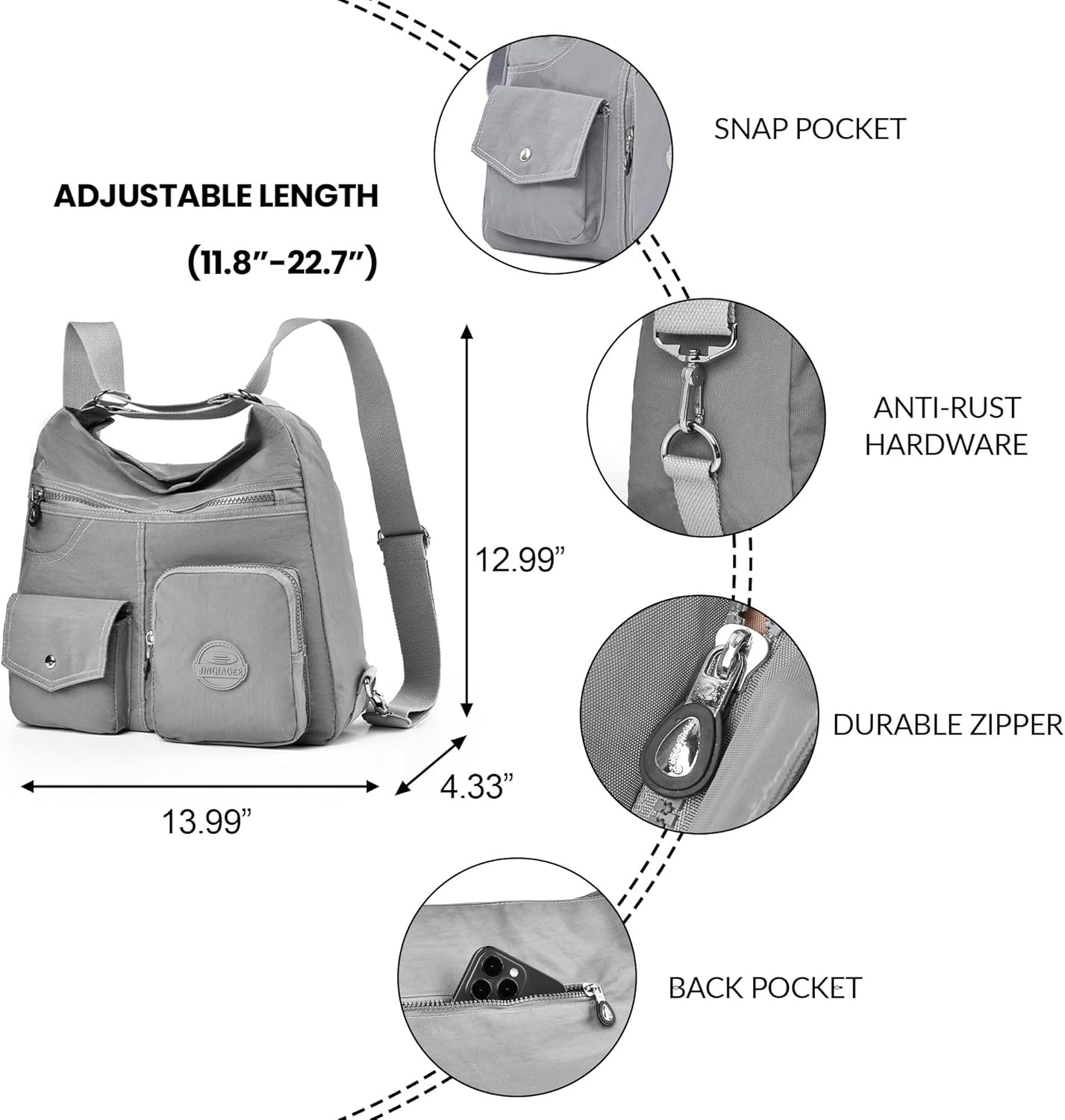 Multipurpose Hobo Purse for Women with Antitheft RFID, Waterproof Nylon Crossbody Bag Shoulder Handbag, Convertible Backpack | Multipurpose, Antitheft RFID, Waterproof, Nylon