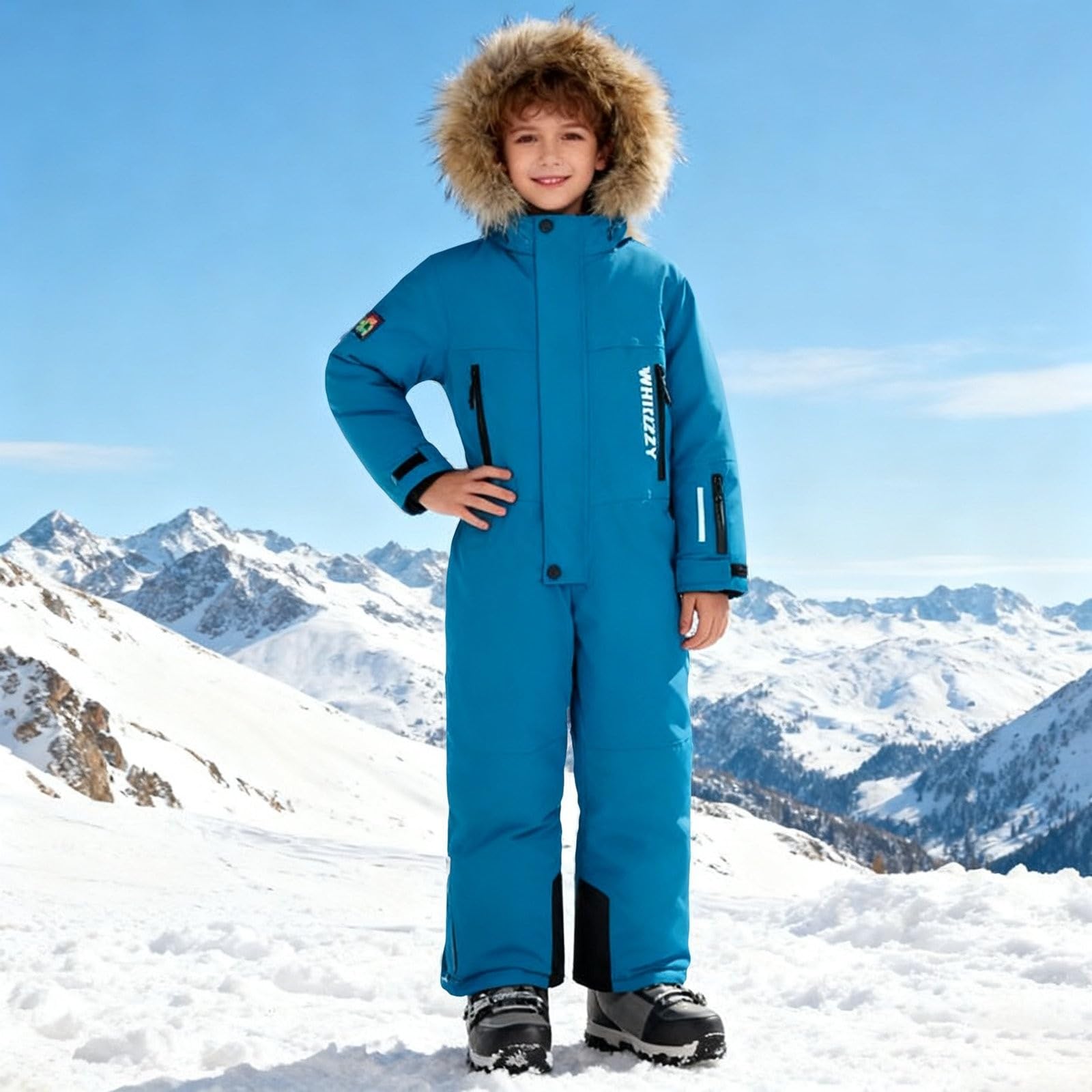Traje de nieve para niños, traje de esquí de una pieza, chaqueta de esquí con capucha, impermeable, chaqueta de invierno, cálido traje de invierno, resistente al viento, mono de esquí para niños/niñas