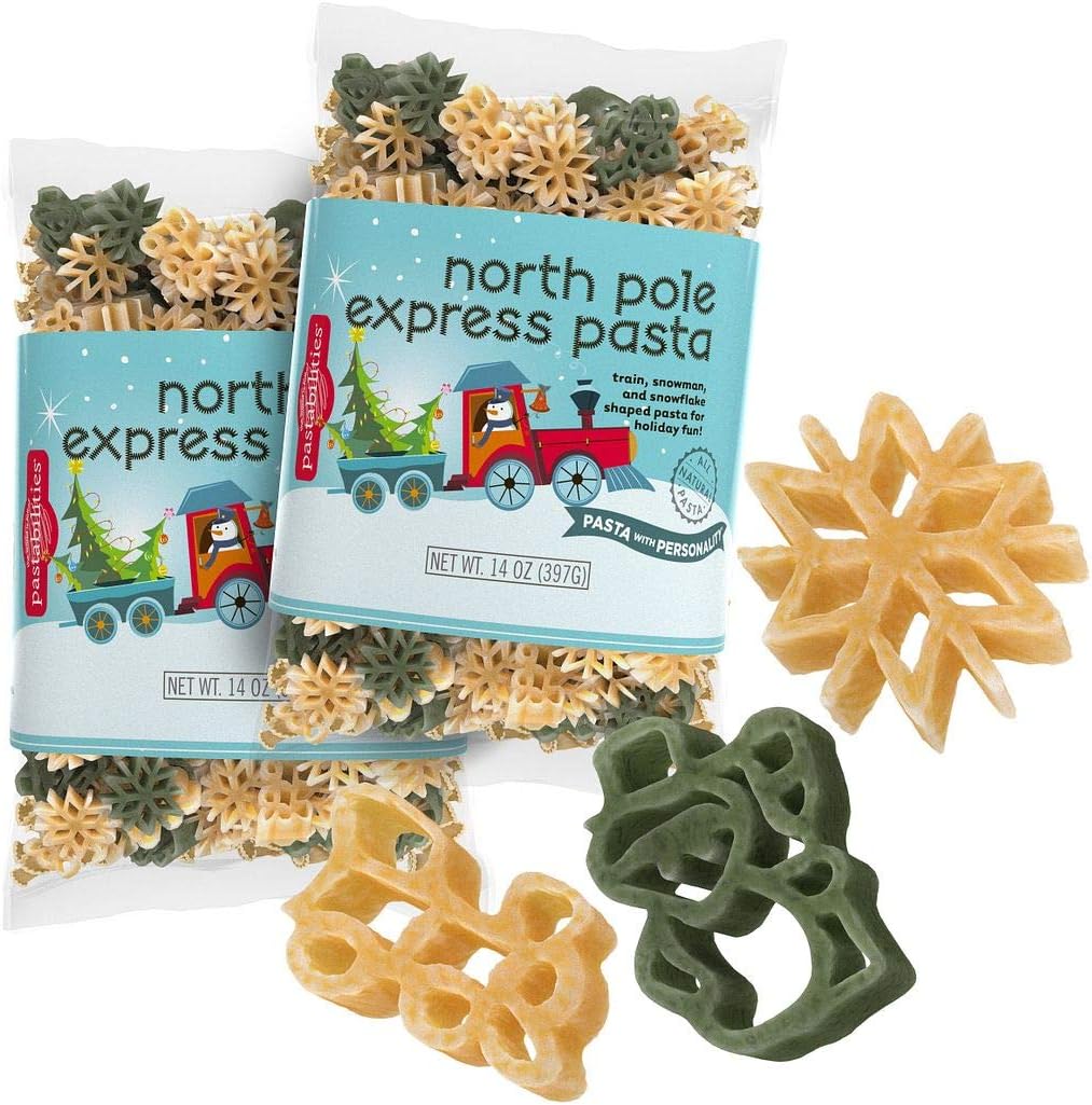 pastabilitiesFun Shaped Pasta for Kids - North Pole Express - Snowman Snowflake & Train Holiday Theme, Non-GMO Natural Wheat Pasta, All-Natural, Kosher Certified, Made in the USA, (2 Pack, 14 Oz)