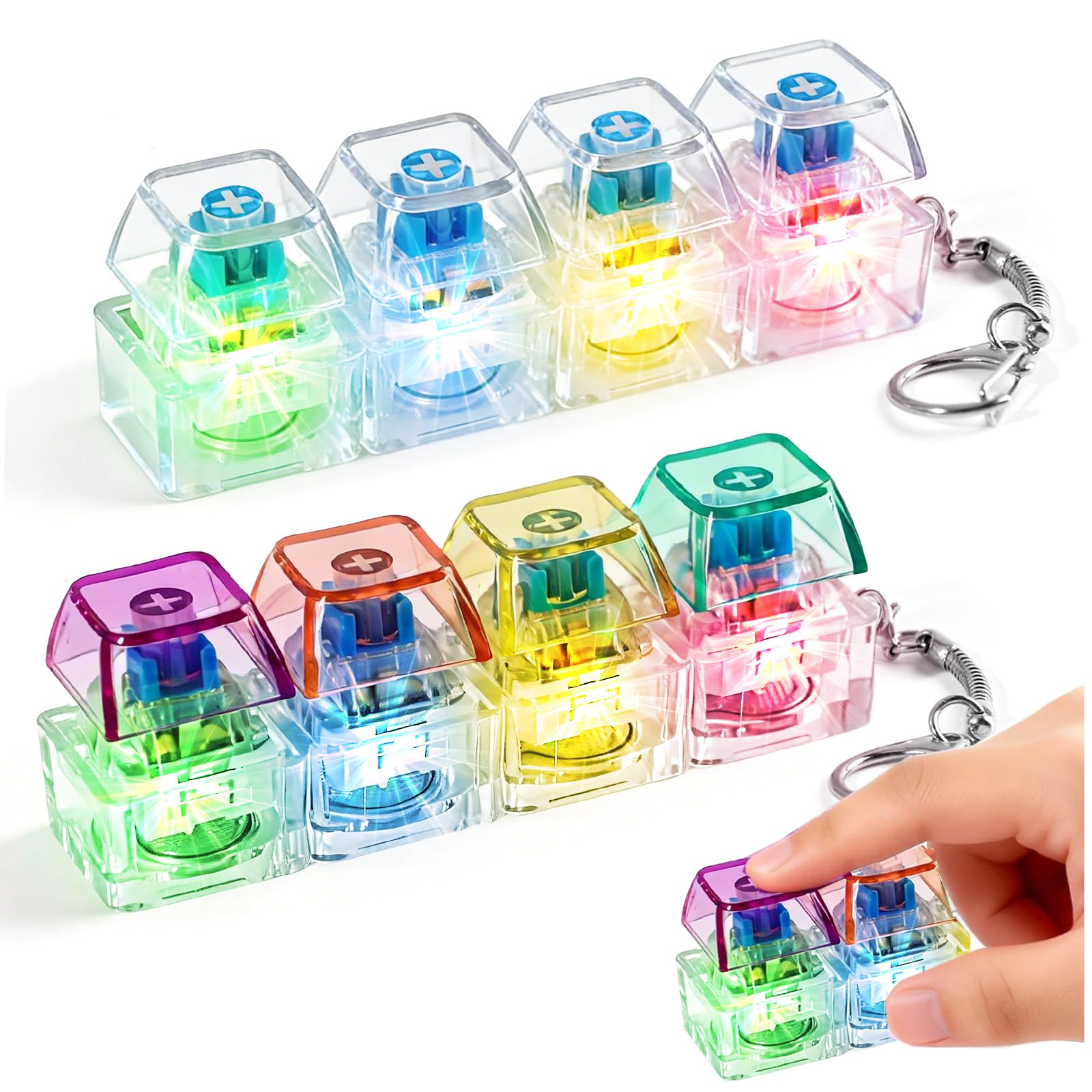 2Pcs Keyboard Fidget Toy Light Up,Clicky Keyboard Fidget Toy,Mini Fidget Toys for Adults with LED light,Keychain Keyboard for Stress Relief Decompression Toys for Office, School, Home and Travel