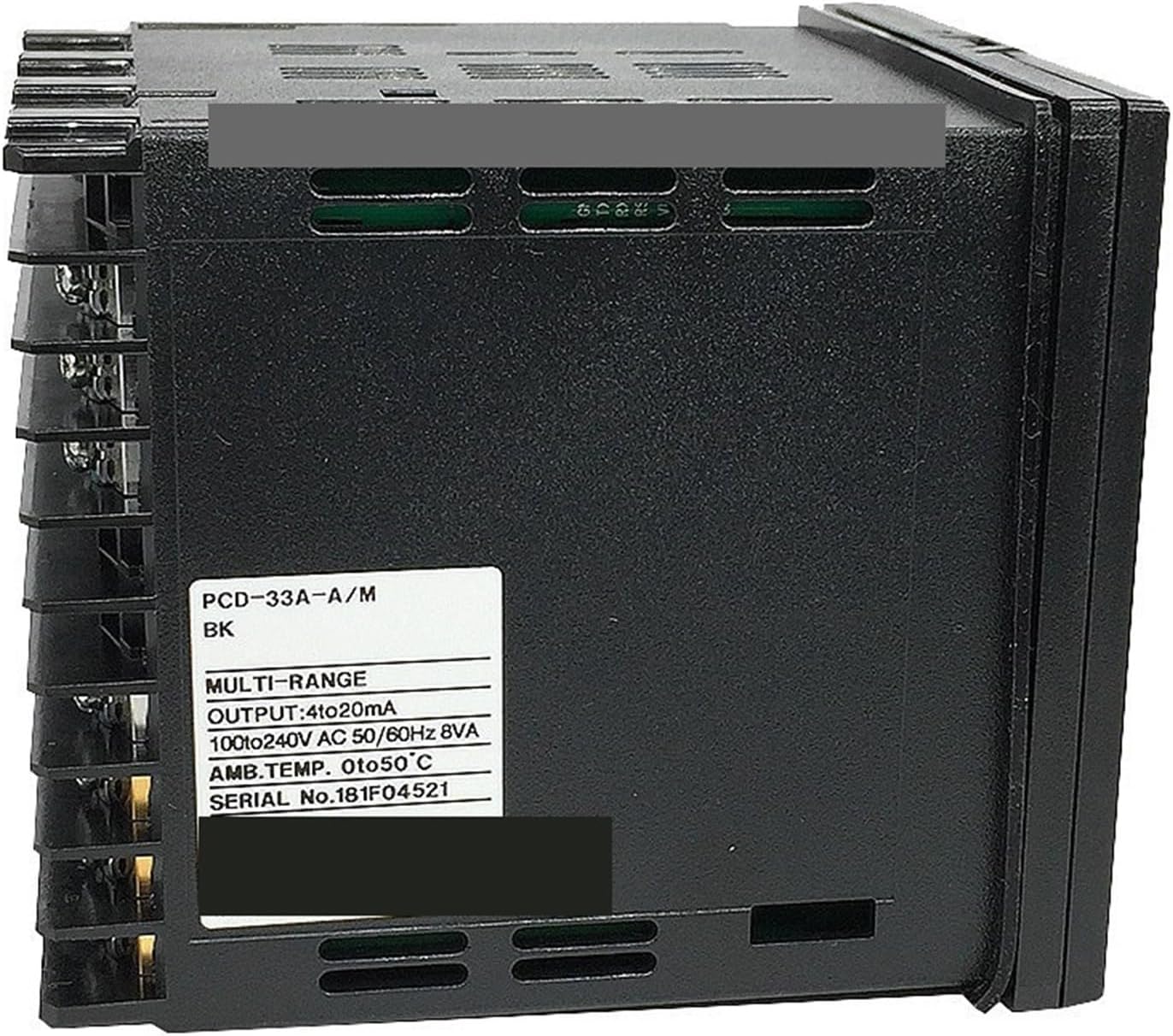 Side view of the EJWFASCV PCD-33A-A/M BK Temperature Controller with model label
