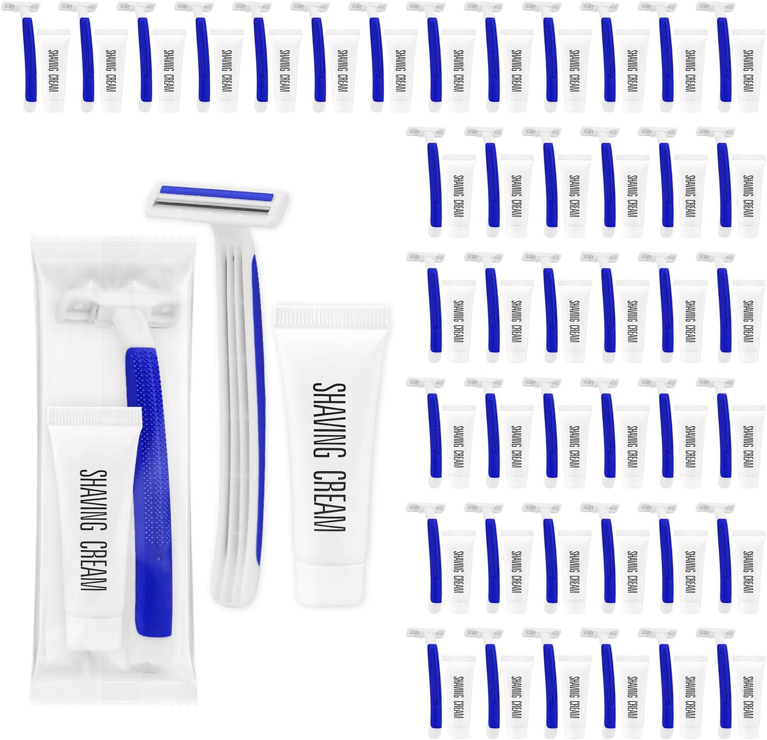 Disposable Razors in Bulk,razors individually wrapped bulk,Twin Blade Razors with Clear Safety Cap and Shaving Cream, Razors For Homeless, Hotel,Air Bnb,Shelter/Homeless/Travel (50 PCS)