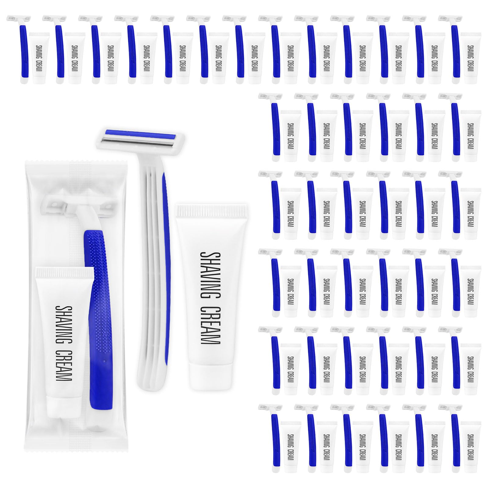 Disposable Razors in Bulk,razors individually wrapped bulk,Twin Blade Razors with Clear Safety Cap and Shaving Cream, Razors For Homeless, Hotel,Air Bnb,Shelter/Homeless/Travel (50 PCS)