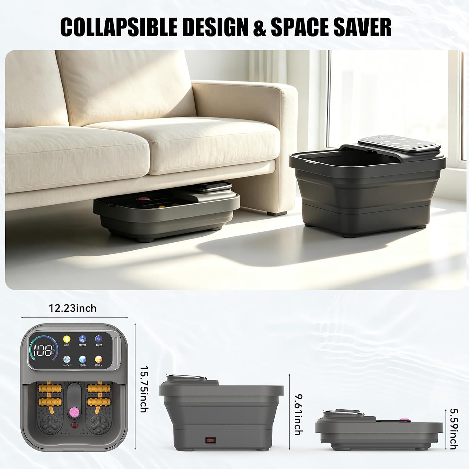 Collapsible Foot Spa with Heat - 8 Oxygen Bubble Jets & 6 Wide Detachable Rollers, UL-Listed Rapid Heating Foot Bath, Pedicure Tub for Plantar Fasciitis & Stress Relief