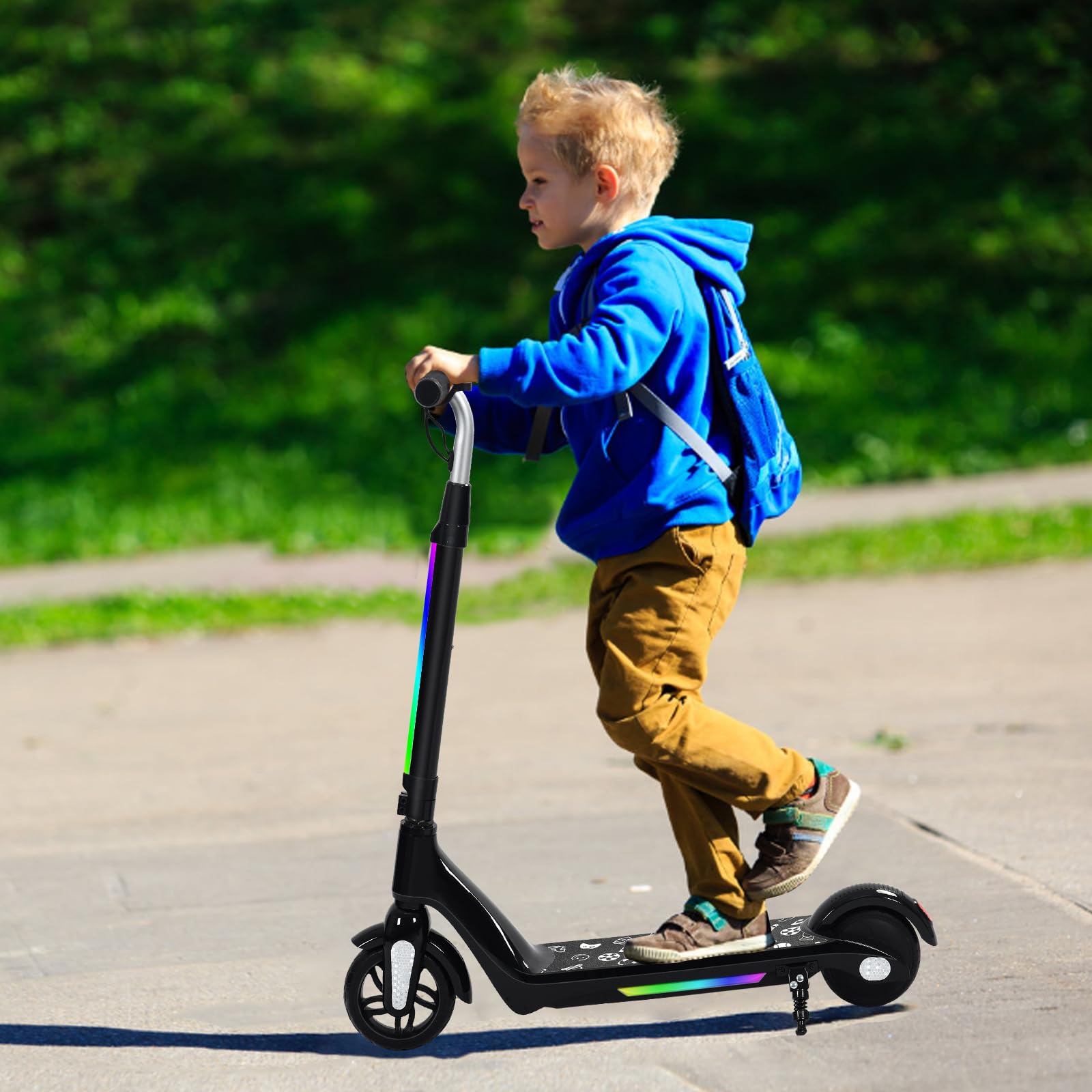 Trottinette Electrique Enfant 6 a 12 Ans, Lumières Arc-en-Ciel Colorées, Charge Max 50 Kg,Autonomie de 8 km, Affichage LED, Vitesse et Hauteur Réglables, Trottinette Electrique pour Enfants