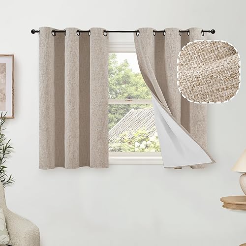 Miniatura 1 de Cortinas opacas de lino de 40 pulgadas de largo para ventana corta de cafetería, aislamiento térmico, bloqueo de luz, cortinas de arpillera de