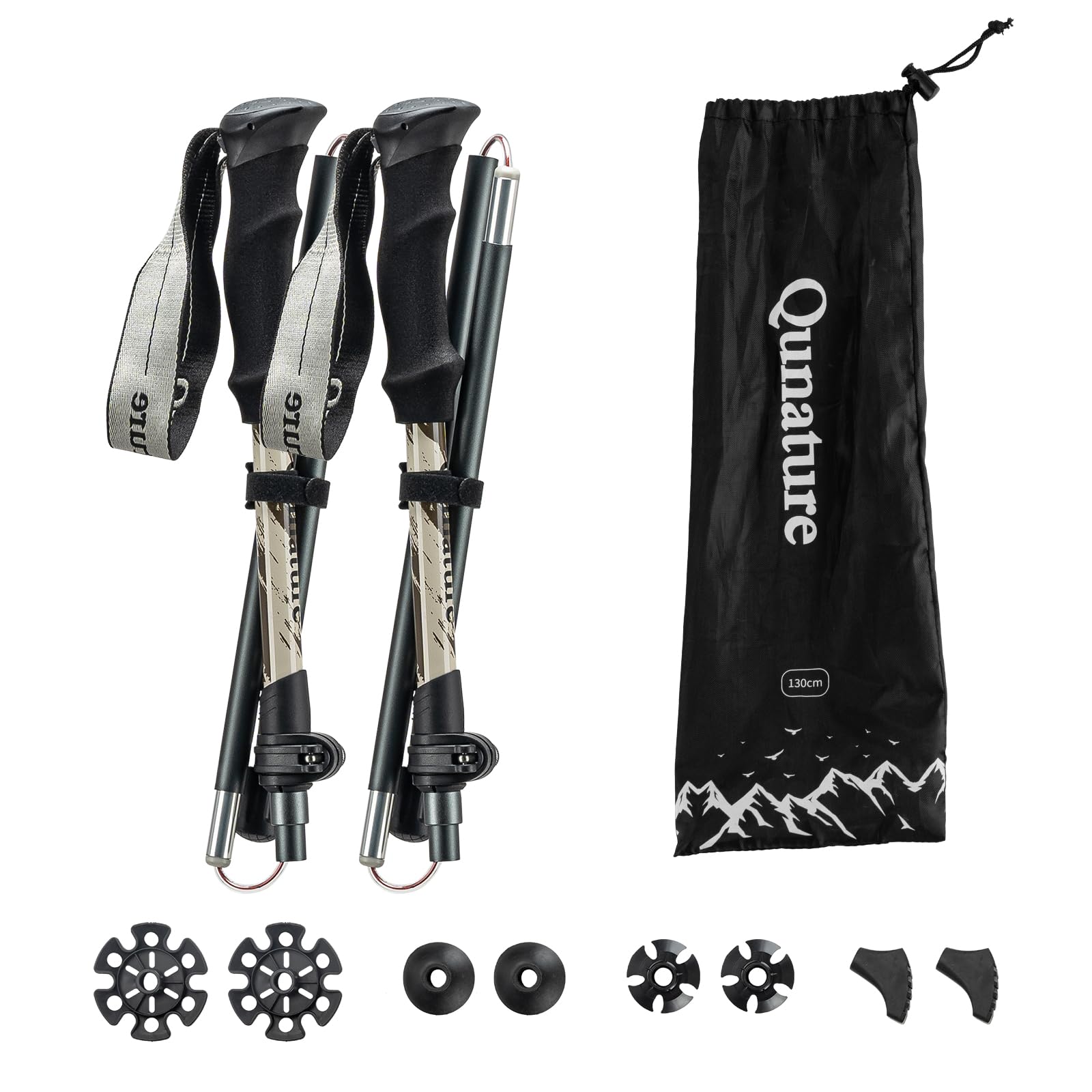 Kije Trekkingowe Lekkie, Składane Kije z Aluminium 7075 110-130 cm dla Kobiet i Mężczyzn, Sprzęt Turystyczny, Wędrówki, Kemping, Wspinaczka Górska, Trekking