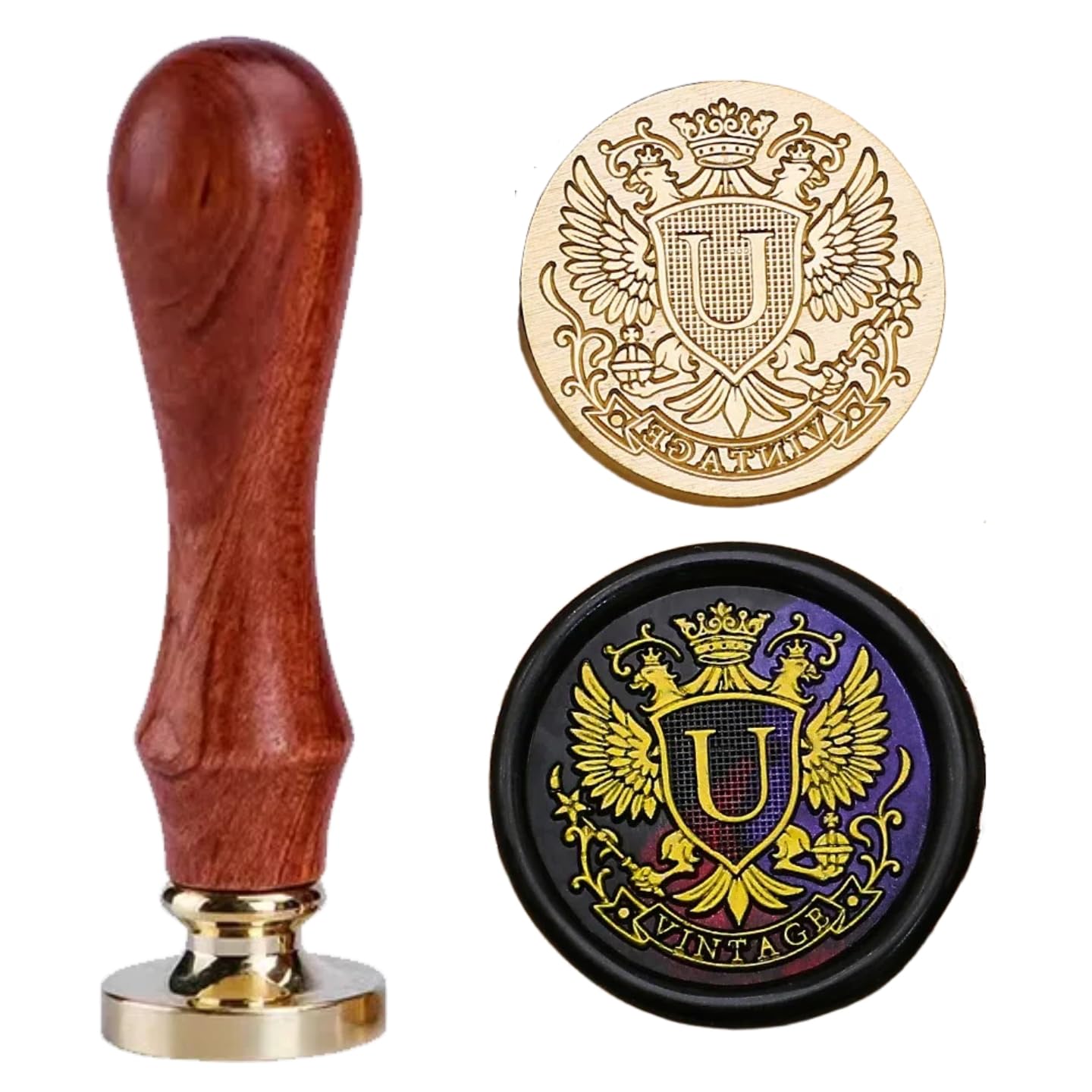 Family Crest Wax Seal Stamp Kit One Letter Monogram with Wood Handle & Classic Alphabet Initial Sealing Wax Stamp Brass Die(Alphabet I)