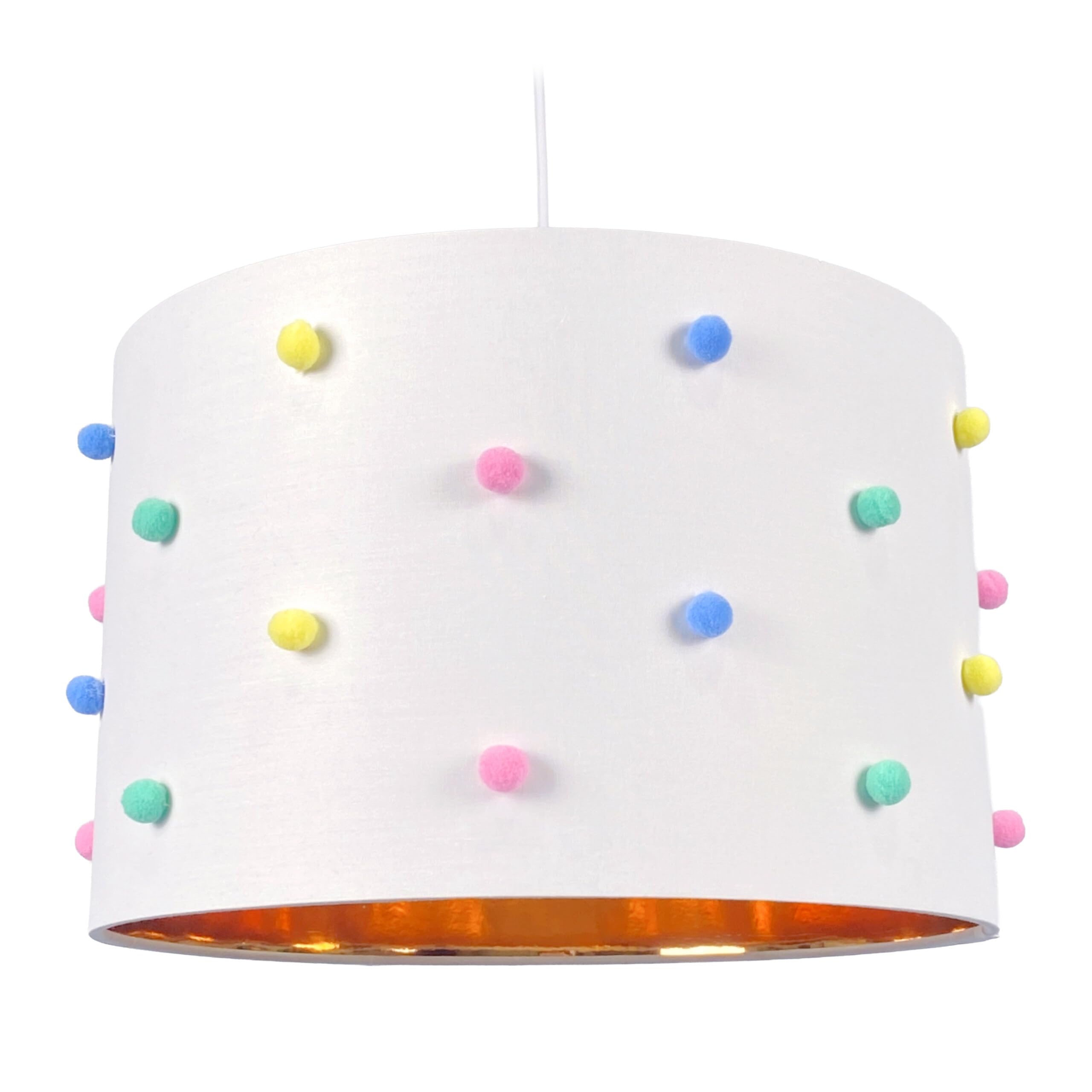 Relaxdays Lampada a Sospensione per cameretta, Pompon, HxD: 125 x 35 cm, Bambini, Bianca/Multicolore
