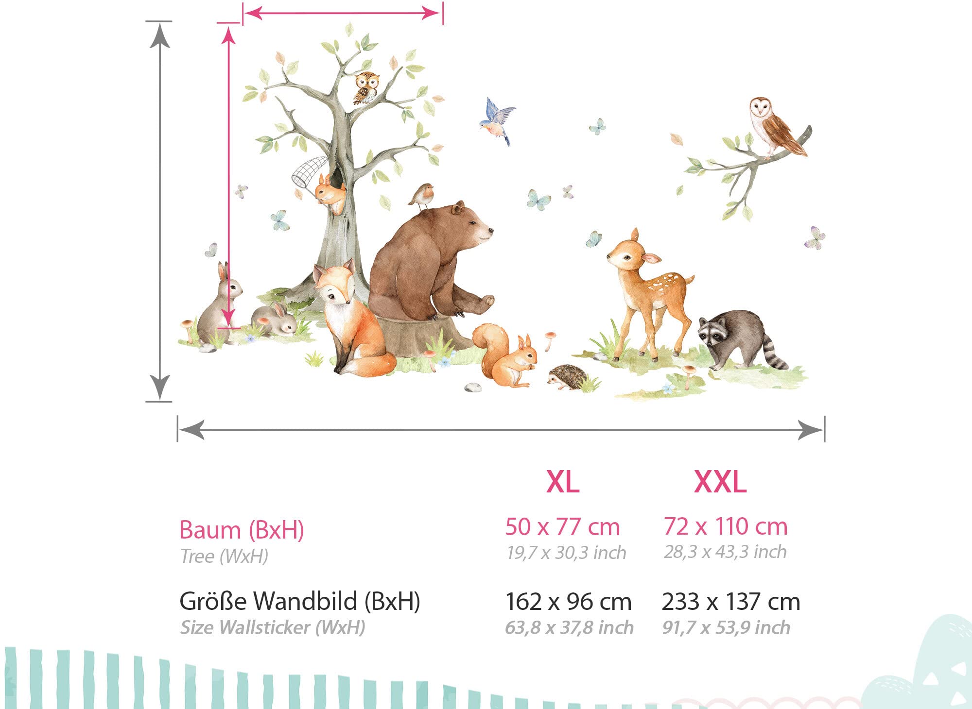 Wandsticker XXL Waldtiere mit Baum Wandtattoo für Babyzimmer Wandaufkleber Kinderzimmer Wanddeko DK1109-5