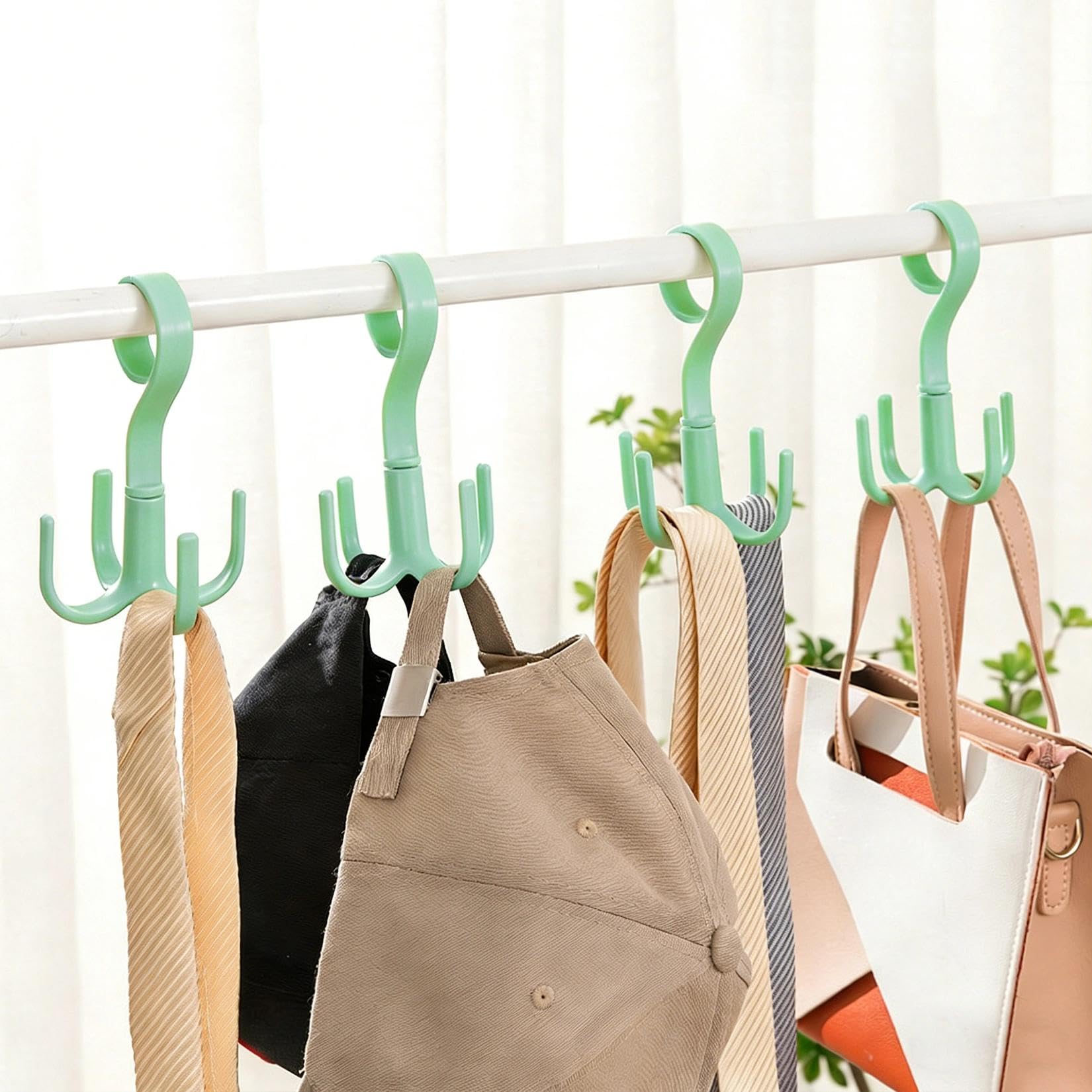 360° Rotating Belt Hanger for Closet Organization, 4-Claw Multi Hook Rack for Ties, Bras, Scarves, Purses, Space Saving Wardrobe Storage Holder, Portable Utility Hooks for Home & Kitchen(1PCS Green)