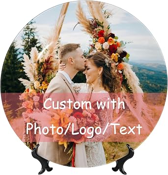 Custom Ceramic Art Plate - Personalized Bone China Decorative Plate with Photo or Text Includes Stand & Hook Not for Food Use Elegant Gift for Office or Home Decor 10in / 25.7cm