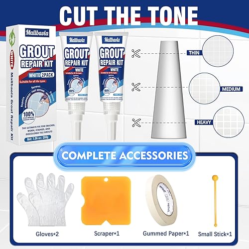 Miniatura 6 de Mallbaola Kit de reparación de lechada para azulejos, paquete de 2 pinturas para lechada de azulejos, sellador de lechada para baño, cocina,