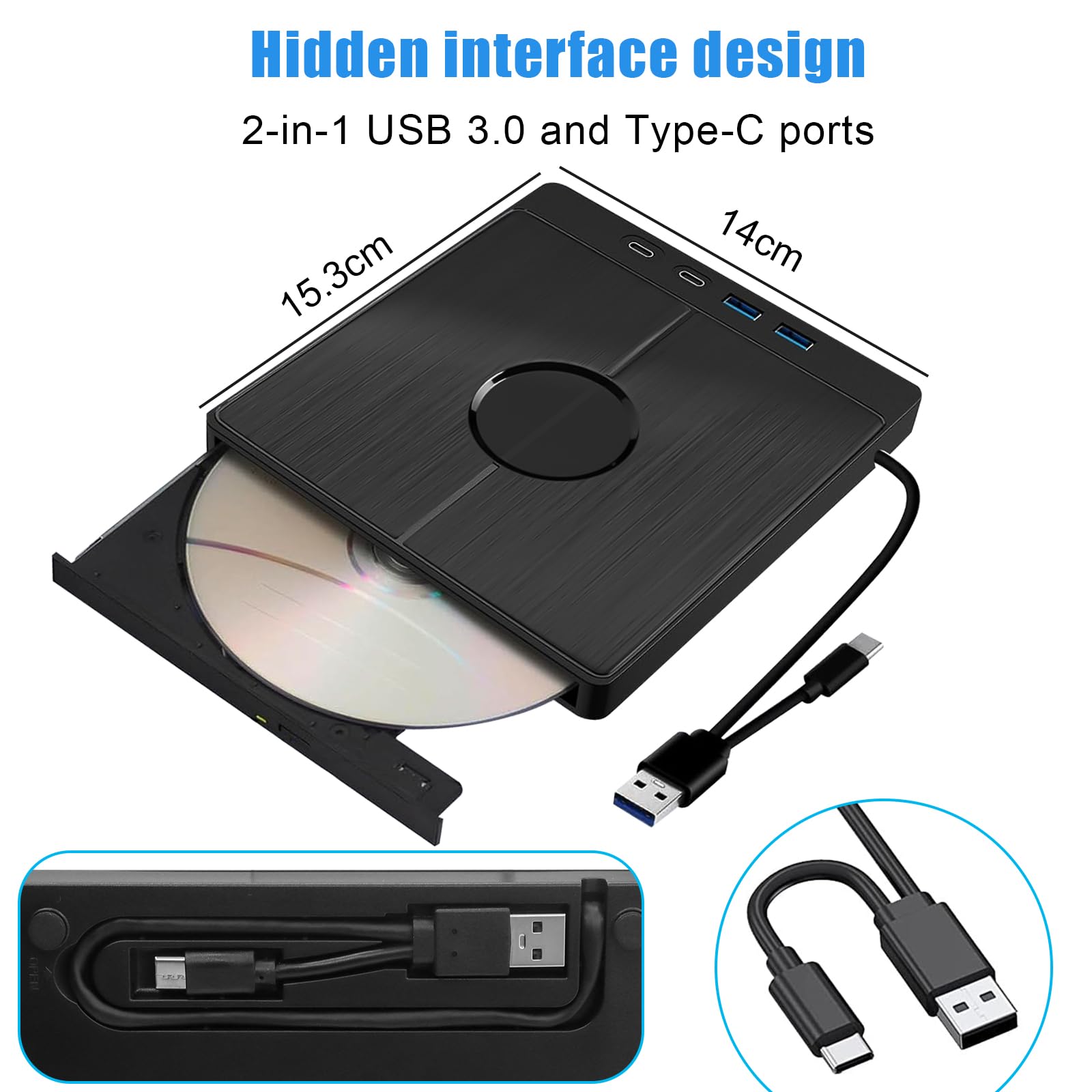 Lettore Masterizzatore CD DVD Esterno per PC Portatile,Lettore DVD Esterno con SD/TF,per laptop,PC,per MacBook,per Windows 11/10/8/7/XP/OSX/Linux