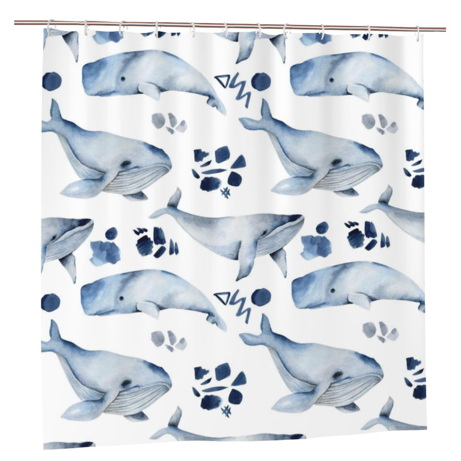 Oudrspo Polyester Fabric Shower Curtain - 70x70 Inch with Metal Grommets, Artistic Privacy Design, Seamless Whale Background