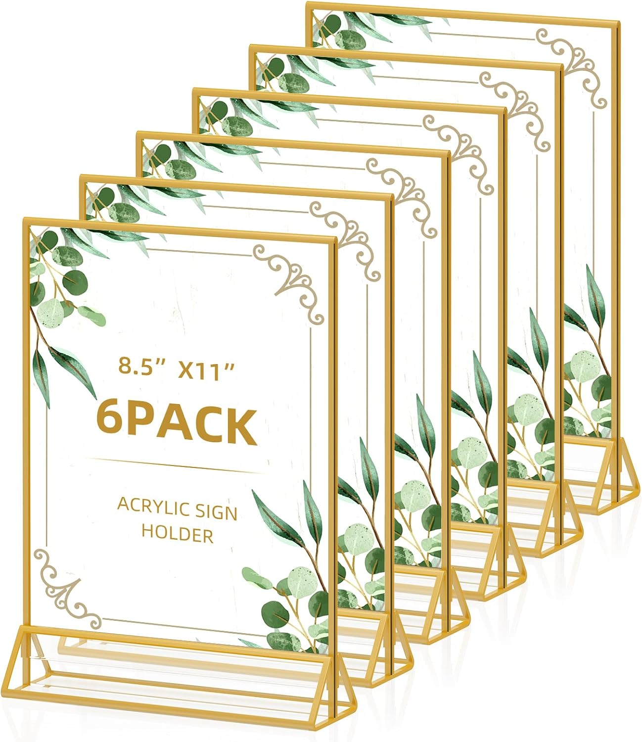 8.5x11 Picture Frame Gold Acrylic Sign Holder, Double Sided Gold Frames Display Stand for Wedding Signs Table Numbers , Pack of 6