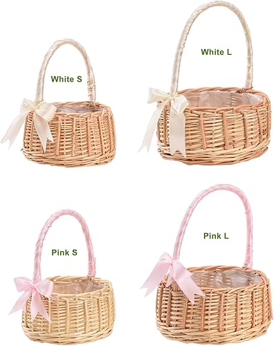 Miniatura 6 de Cesta de flores de mimbre de ratán, cesta tejida hecha a mano, cesta de flores para boda con asa e inserto de plástico, cesta de almacenamiento