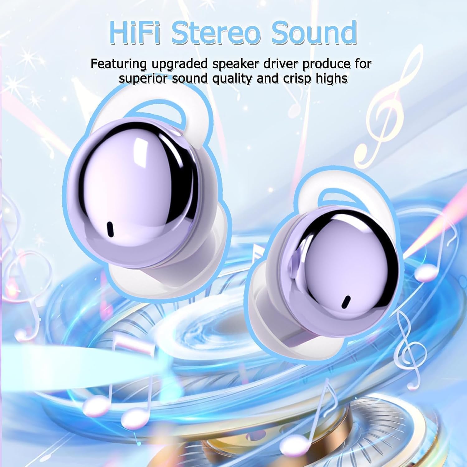 Side Sleeper Earbuds, Mini Earbuds for Sleeping, Invisible Wireless Headphones, Fast Charging Case, No Beep & Comfortable to Sleeping (Purple)