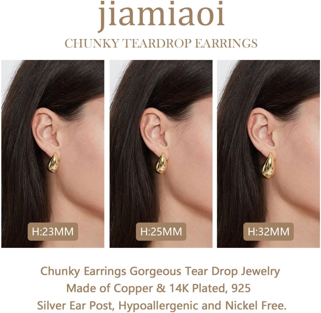 Jiamiaoi Teardrop Earrings Chunky Hoop Earrings Water Drop Earring for Women Gold/Silver- Hypoallergenic S925 Ear Post Studs - Image 3