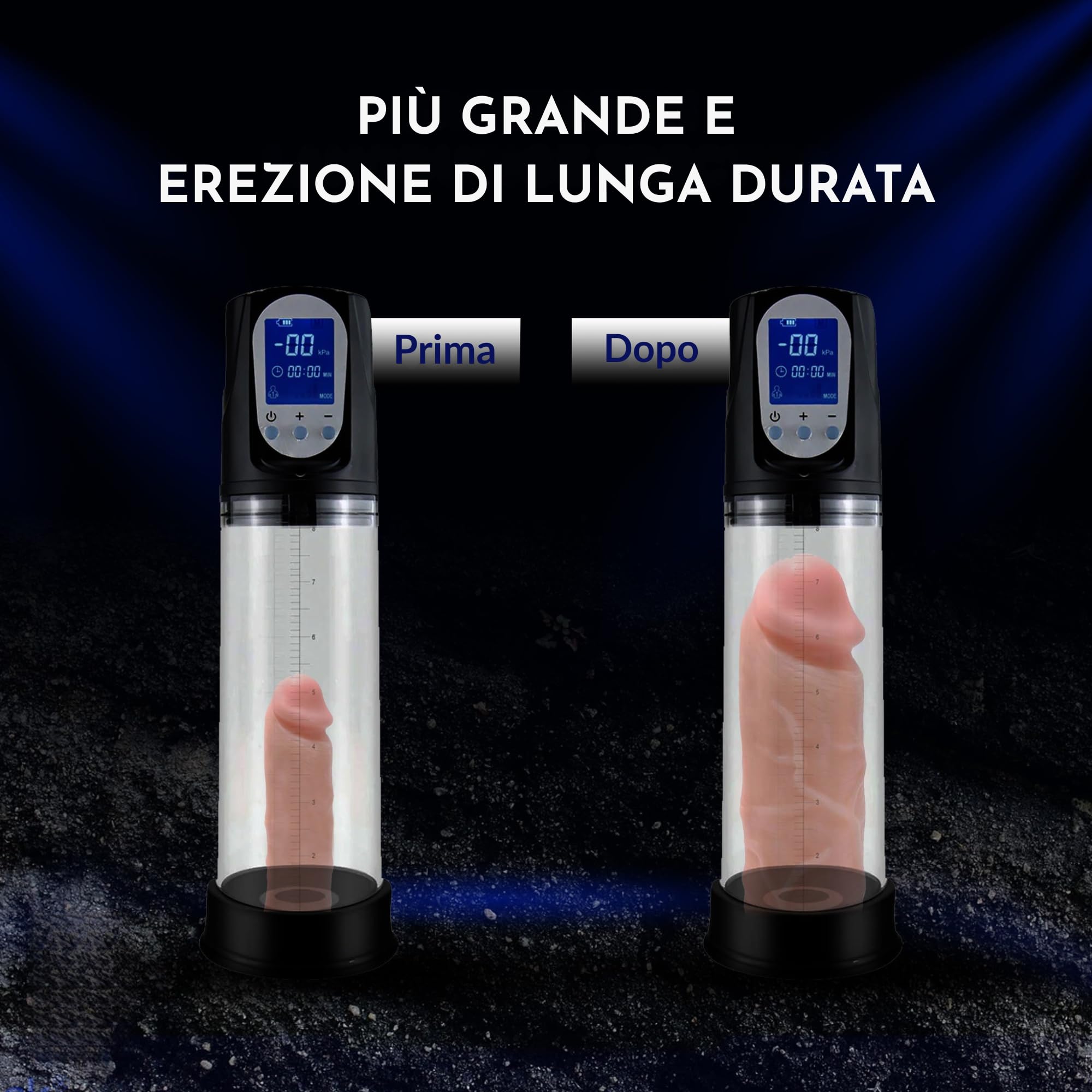 Pompa Peniena Elettrica Automatica con Display LED | 2 Anelli in Silicone | Ricaricabile USB | Impermeabile | Stimolatore e Amplificatore Maschile