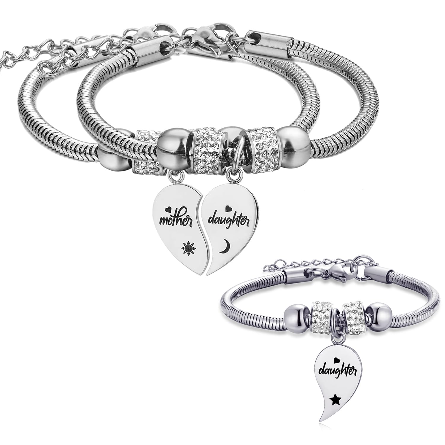 Yonhon Mother Daughter Bracelet Necklace for 2/3/4, Mother Daughter Matching Keychain Set