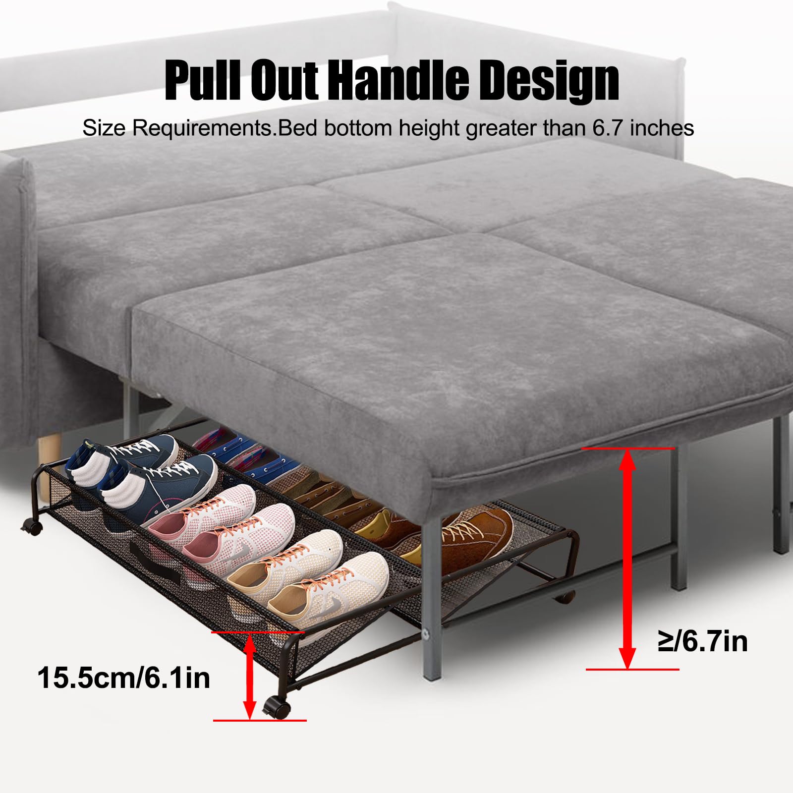 Scarpiera sotto il letto con ruote, 1 confezione da 1 scarpa arrotolabile in metallo e tessuto a rete, salvaspazio, sotto il letto, scarpiera per la camera da letto
