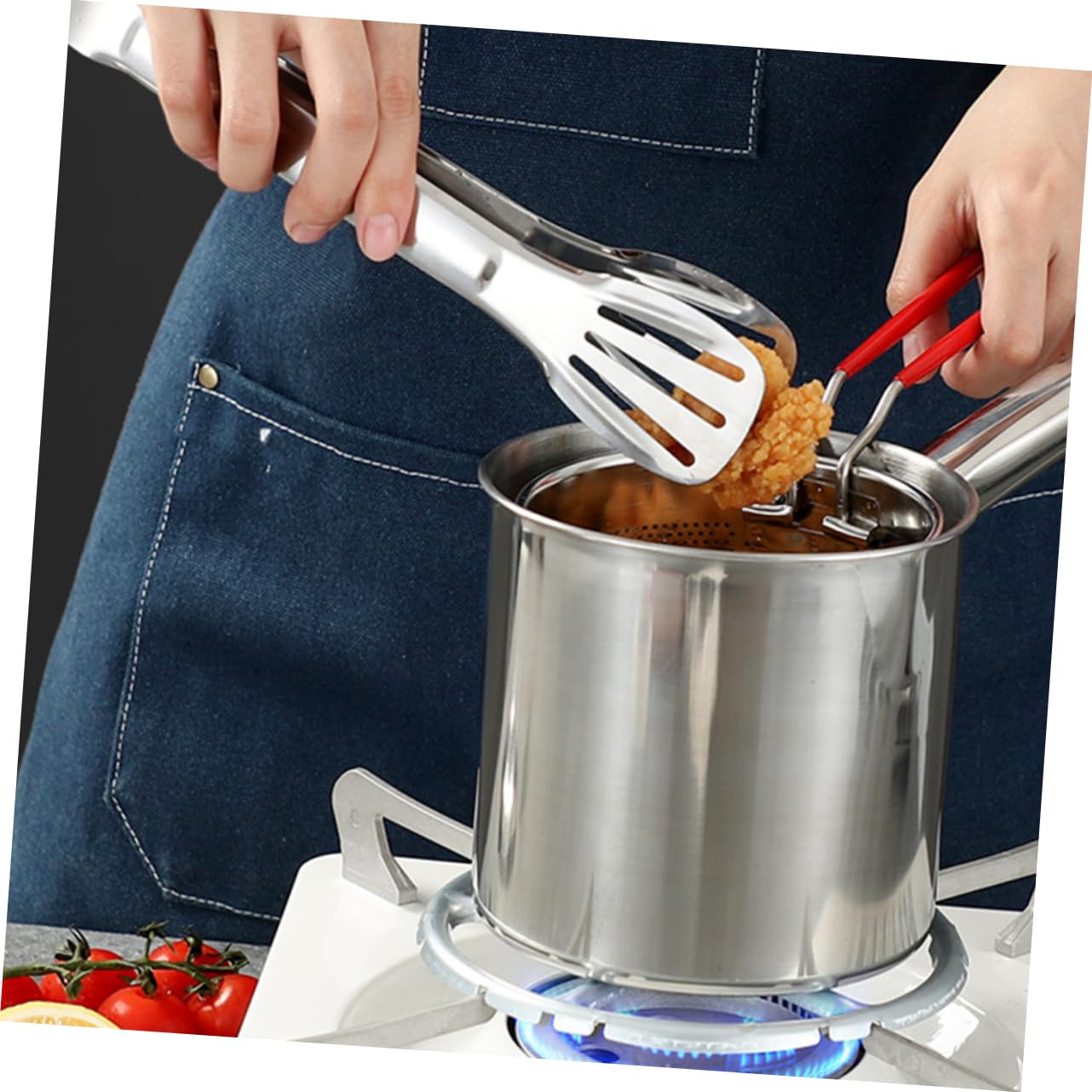 COLLBATH 1 Set Deep Fryer Pot Stainless Steel Fryer for Home Use Oil Draining Design Quick Heating Multi Purpose Cooking for French Fries and More