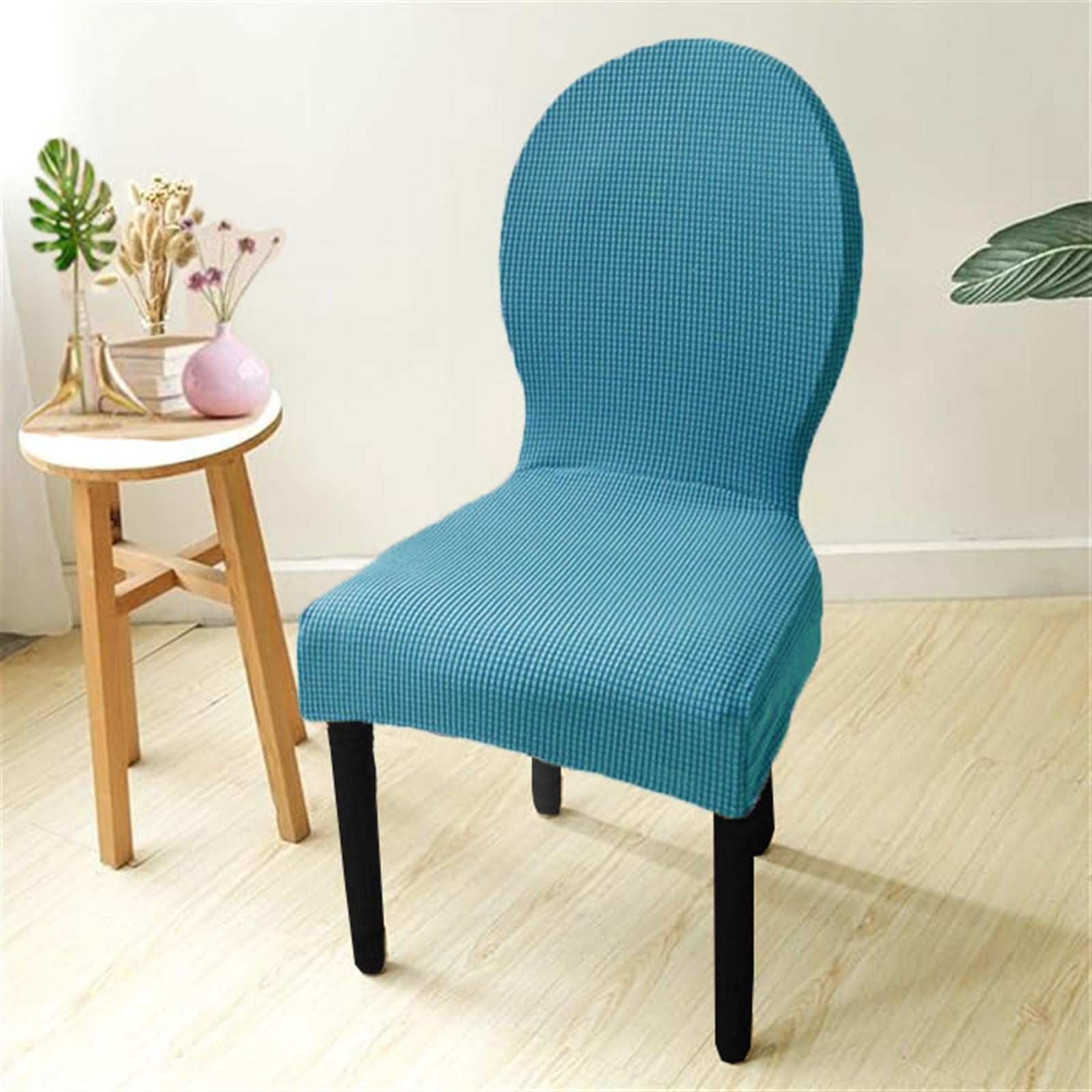 XWSM 1/2/4/6 PCS Curved Backed Chair Covers Slipcovers Round Back Dining Chair Cover Stretch Kitchen Chair Slipcovers Solid Color Chair Protectors Covers (Color : Blue 1, Size : 1pcs)