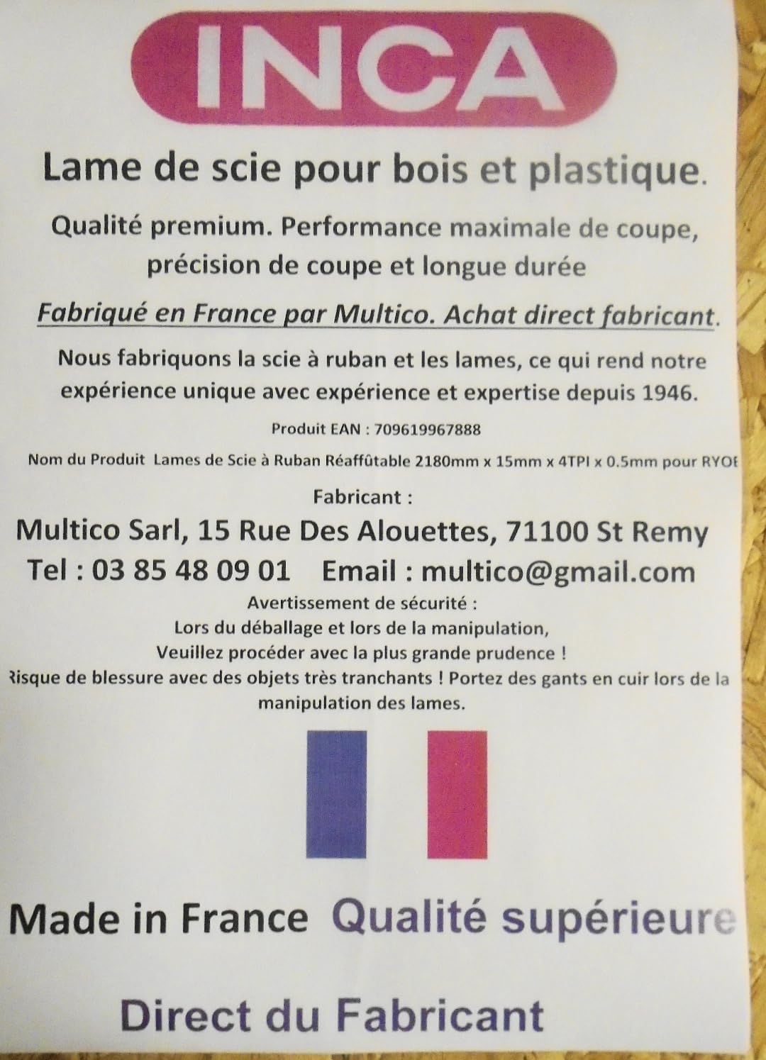 Lame De Scie à Ruban Réaffûtable MULTICO INCA – 15 Mm X 0,50, Choisissez Votre Longueur