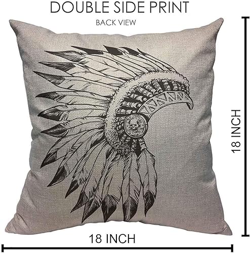 Miniatura 2 de VERSUSWOLF Fundas de almohada de calavera, nativo americano, jefe indio, tocado de pájaro apache, algodón y lino, fundas de almohada cuadradas