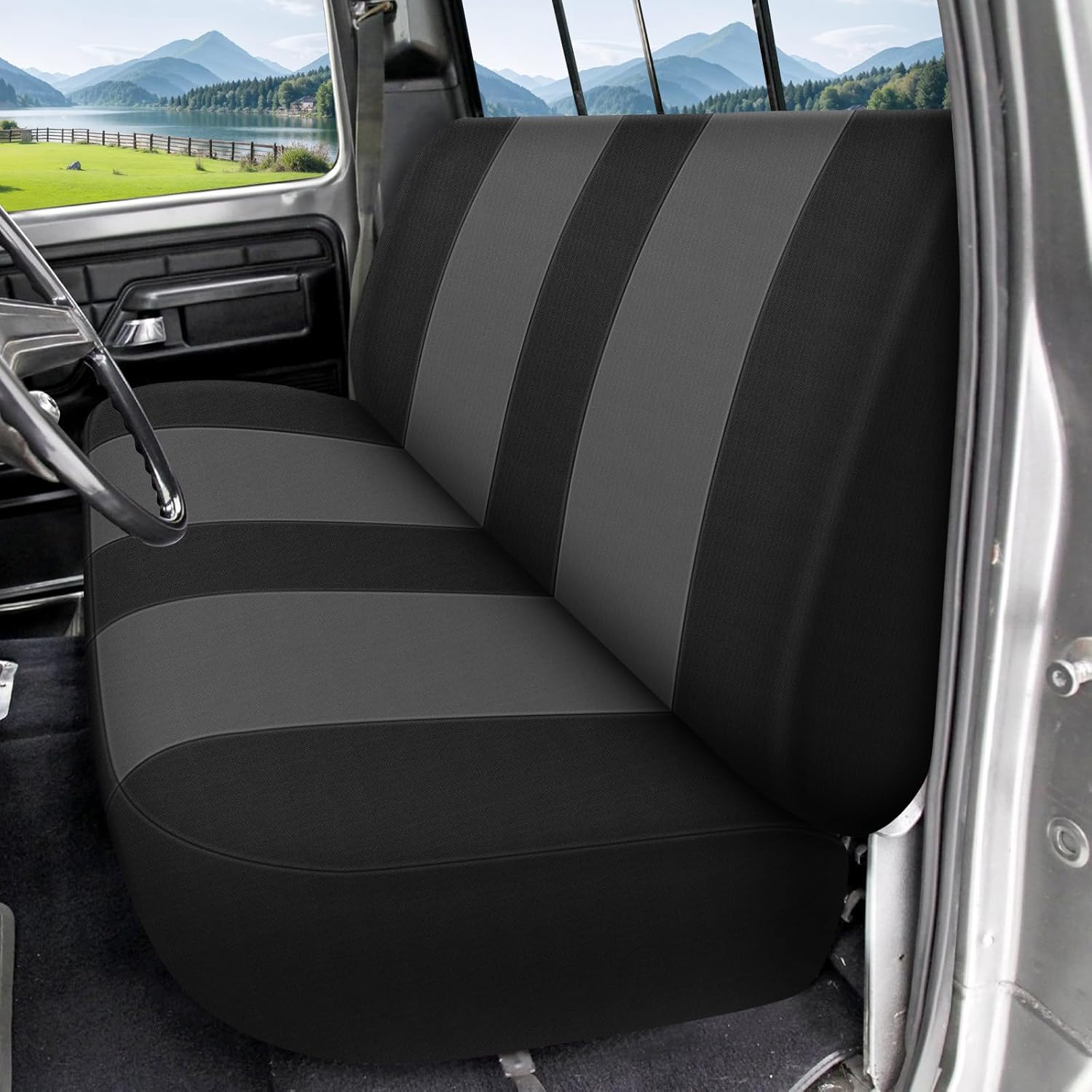 Seat Cover Compatible with 1969-1996 Ford F-Series Full Size Trucks Solid Bench Seat Without Headrests, Neoprene & Foam Padded Water Resistant