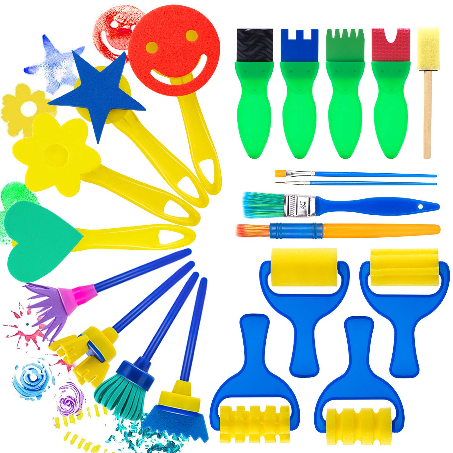 21 Pack Kids Paint Sponges,Sponge Painting Brushes Drawing Tools Kids
