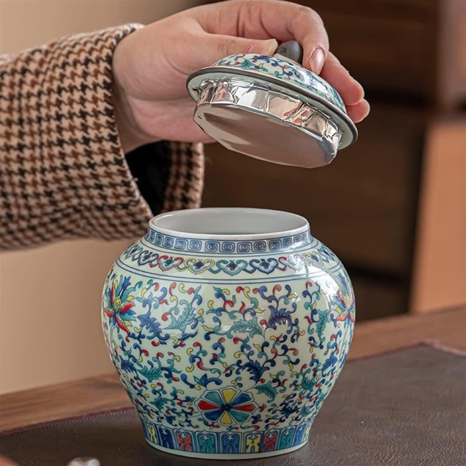 Ceramiczny wazon na imbirowy słoik z pokrywką, do dekoracji wnętrz, dekoracyjny pojemnik na herbatę, idealny do nowoczesnych i tradycyjnych wnętrz