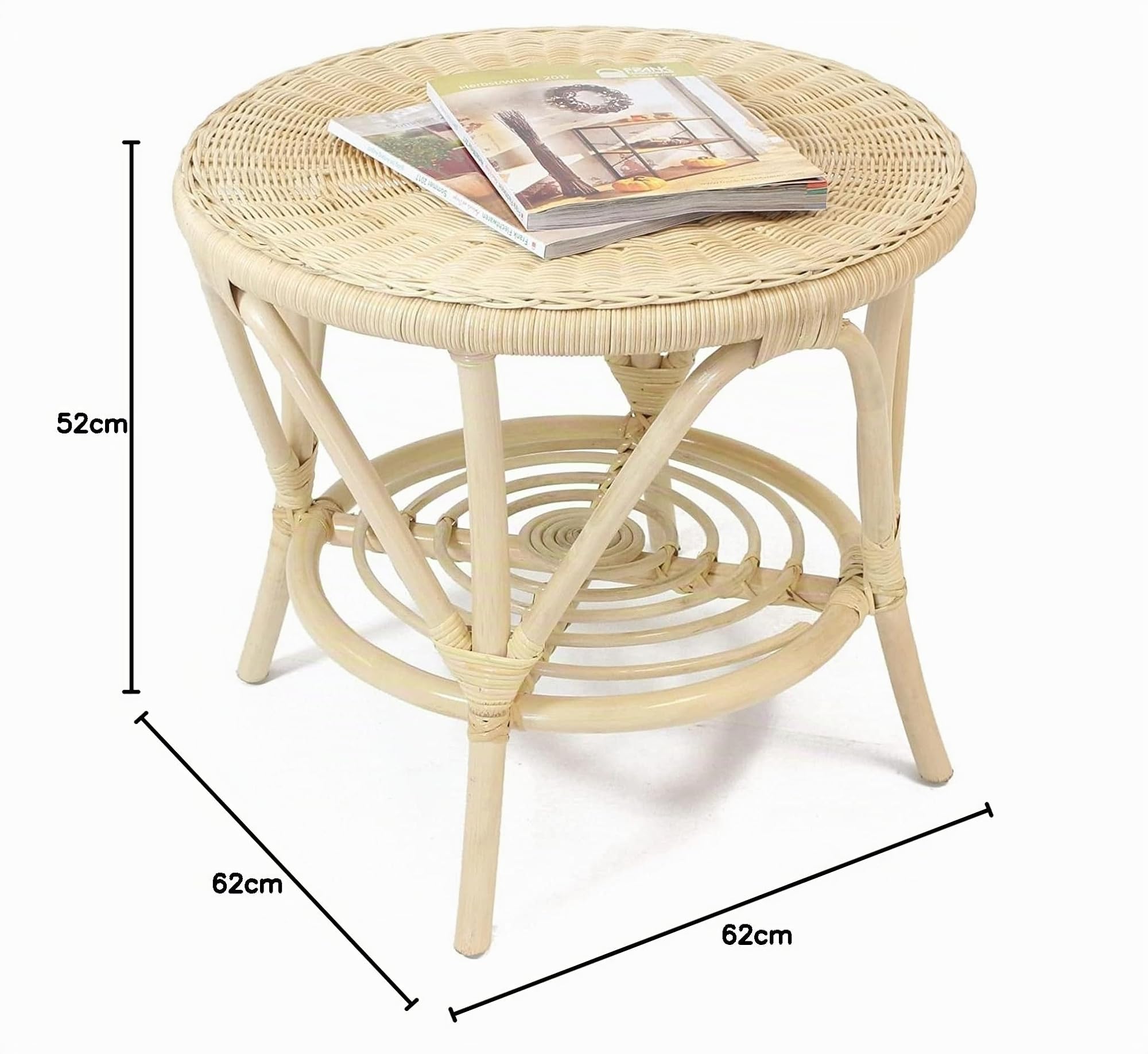 Dekoleidenschaft Rattantisch Natur lackiert, rund Ø 62 cm, Beistelltisch, Couchtisch, Wohnzimmertisch